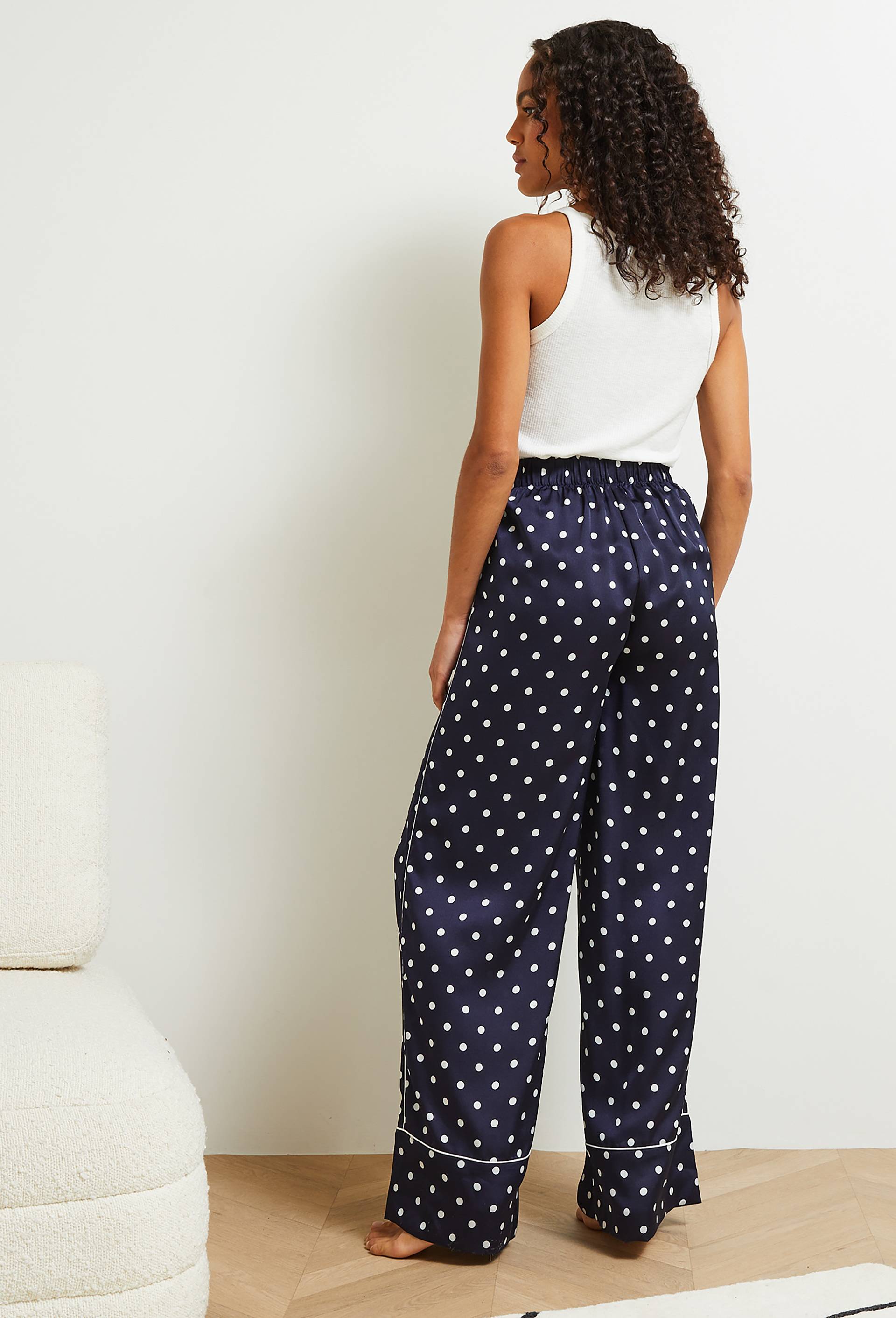Pantalon à pois en satin, Oeko-Tex, Bleu foncé, large image number 1.0