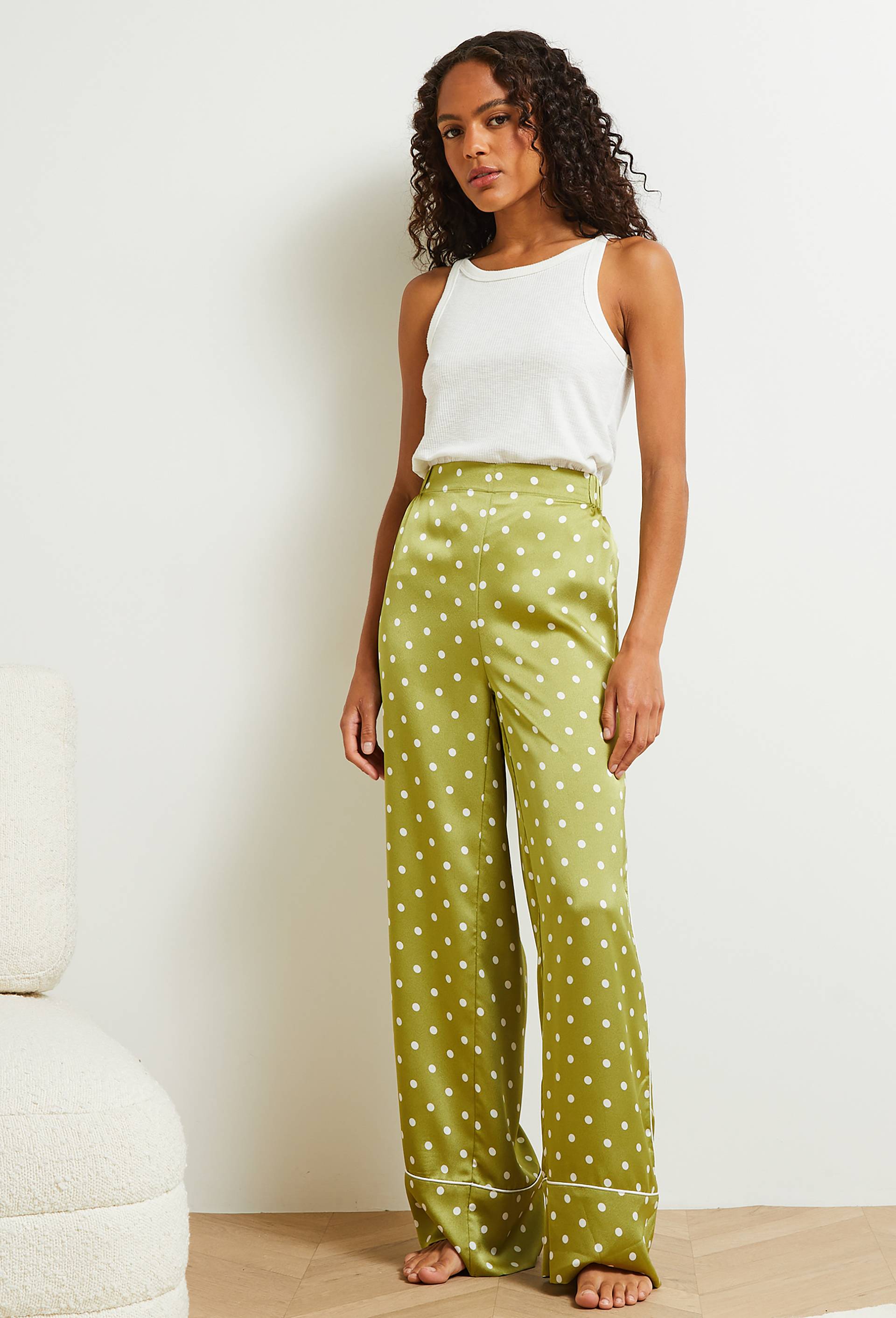 Pantalon à pois en satin, Oeko-Tex, Vert, large image number 0.0