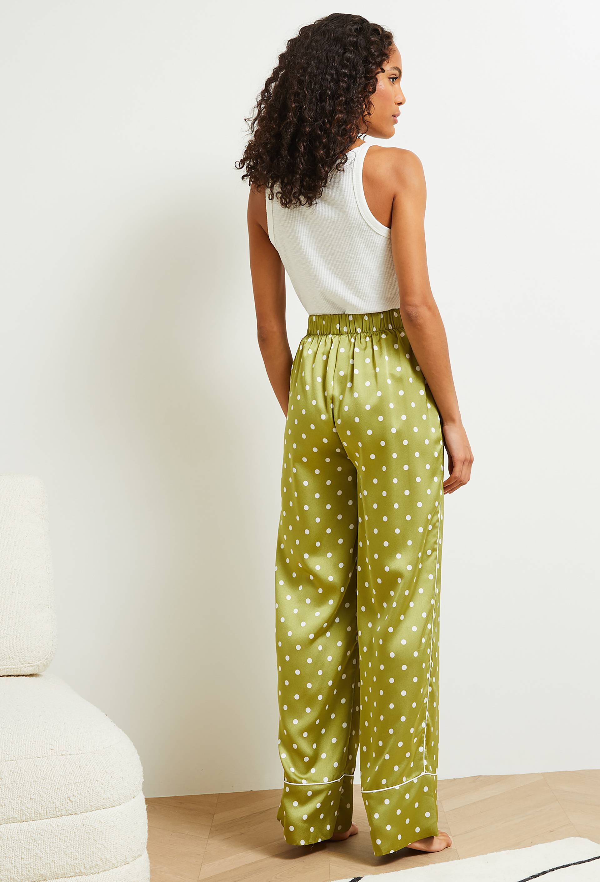 Pantalon à pois en satin, Oeko-Tex, Vert, large image number 1