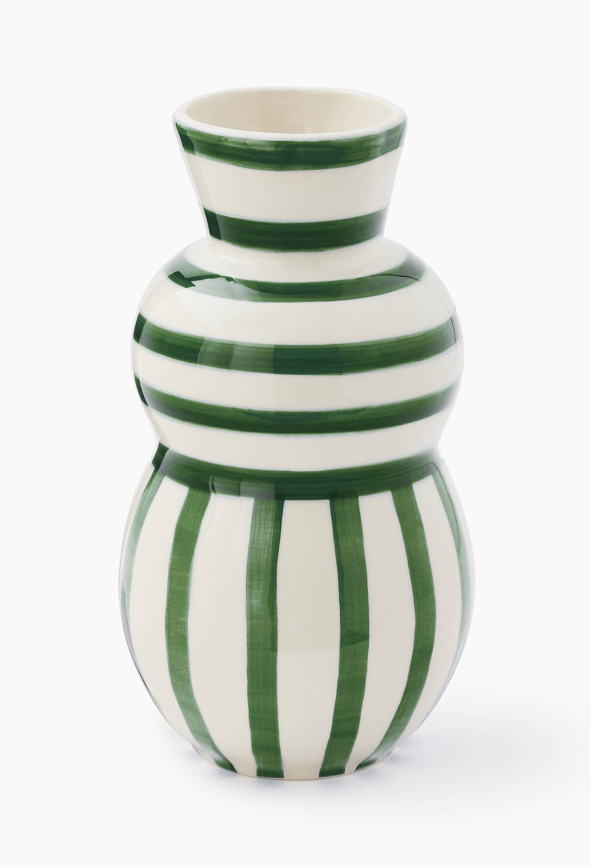 Vase ray&eacute;, 15x31cm, en fa&iuml;ence, Vert fonc&eacute;, large image number 0