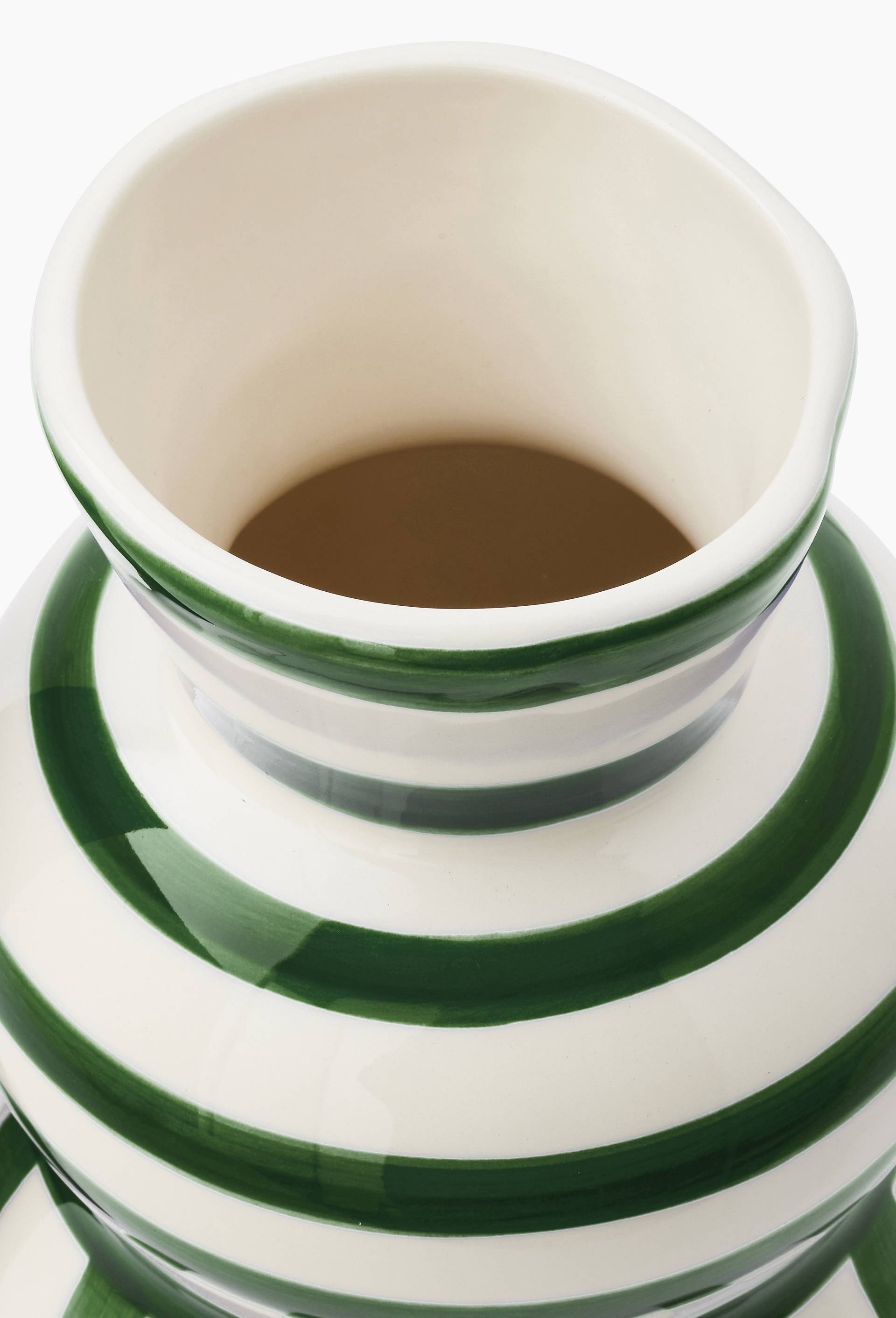 Vase ray&eacute;, 15x31cm, en fa&iuml;ence, Vert fonc&eacute;, large image number 1