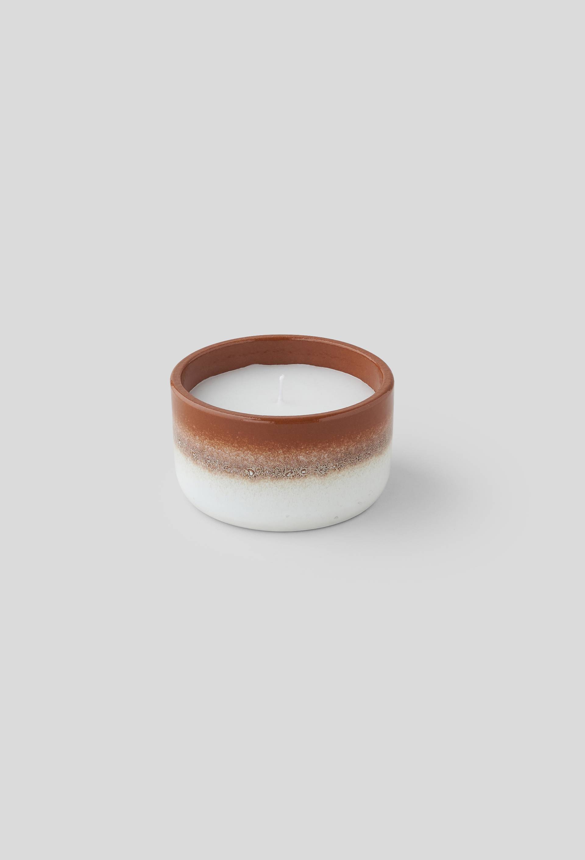 Bougie dans pot parfum vanille, 12x6.8cm, en céramique, Brun, large image number 0