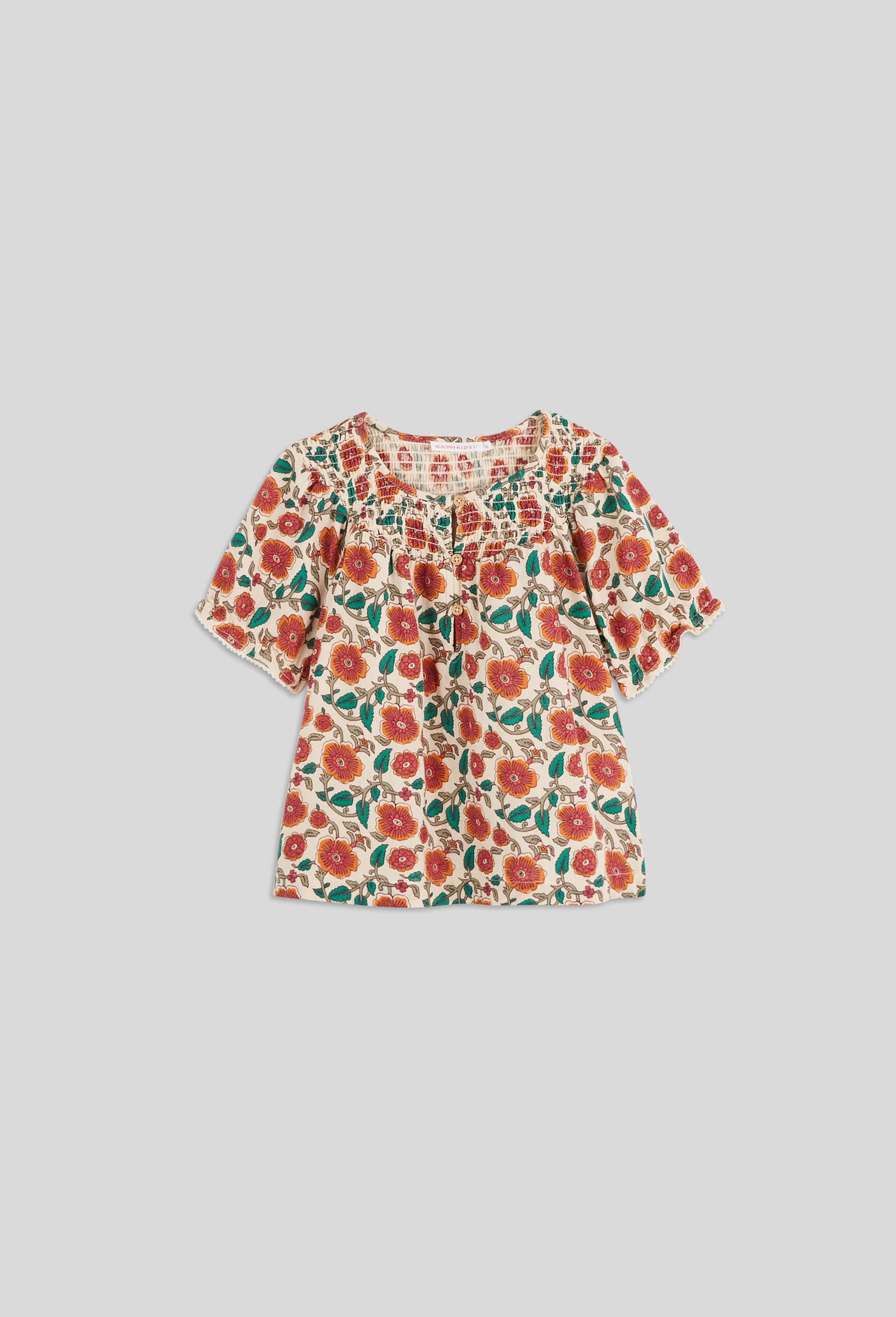 Blouse imprimée en coton BIO, Beige clair, large image number 0.0