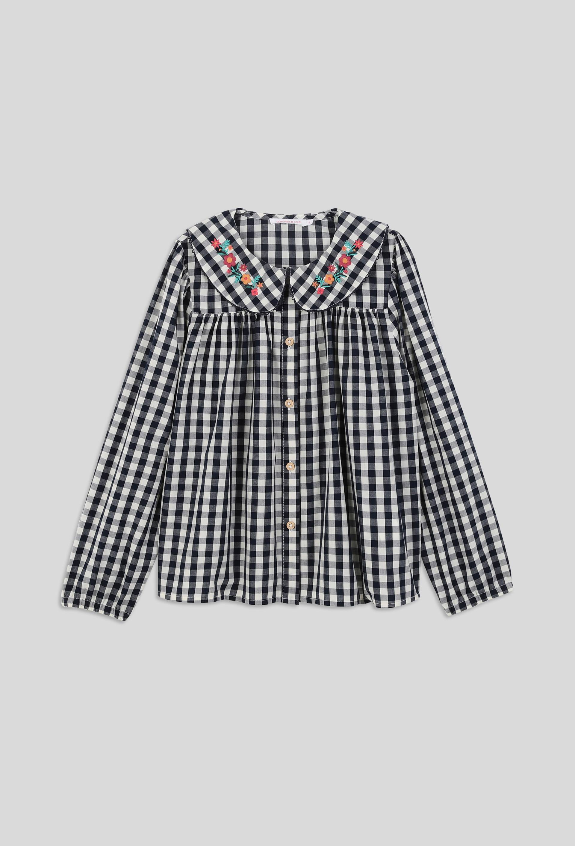 Chemise à col brodé vichy en coton, certifié OEKO-TEX, Bleu foncé, large image number 1