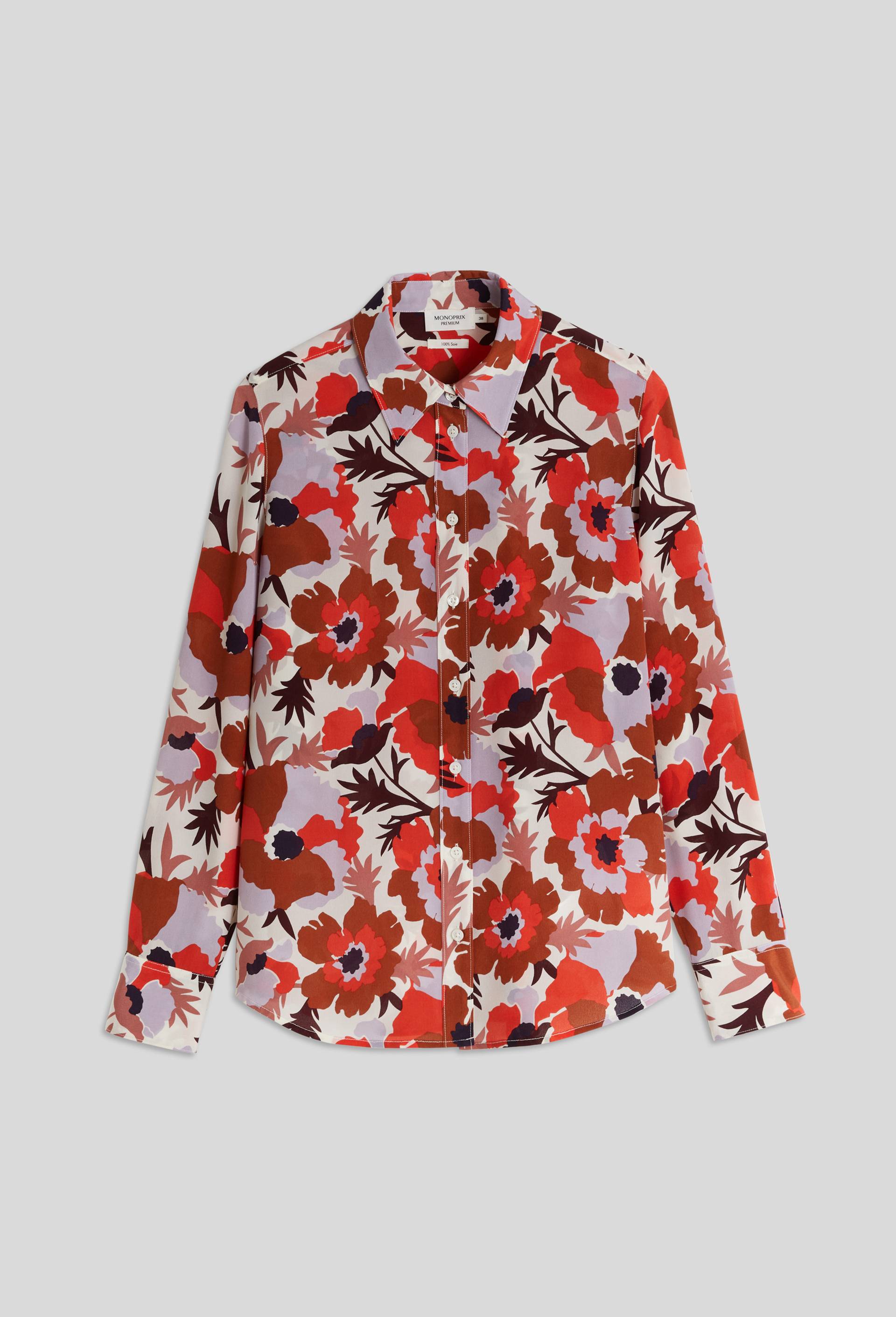 Chemise en soie imprim&eacute;e, Oeko-Tex, Ecru, large image number 2