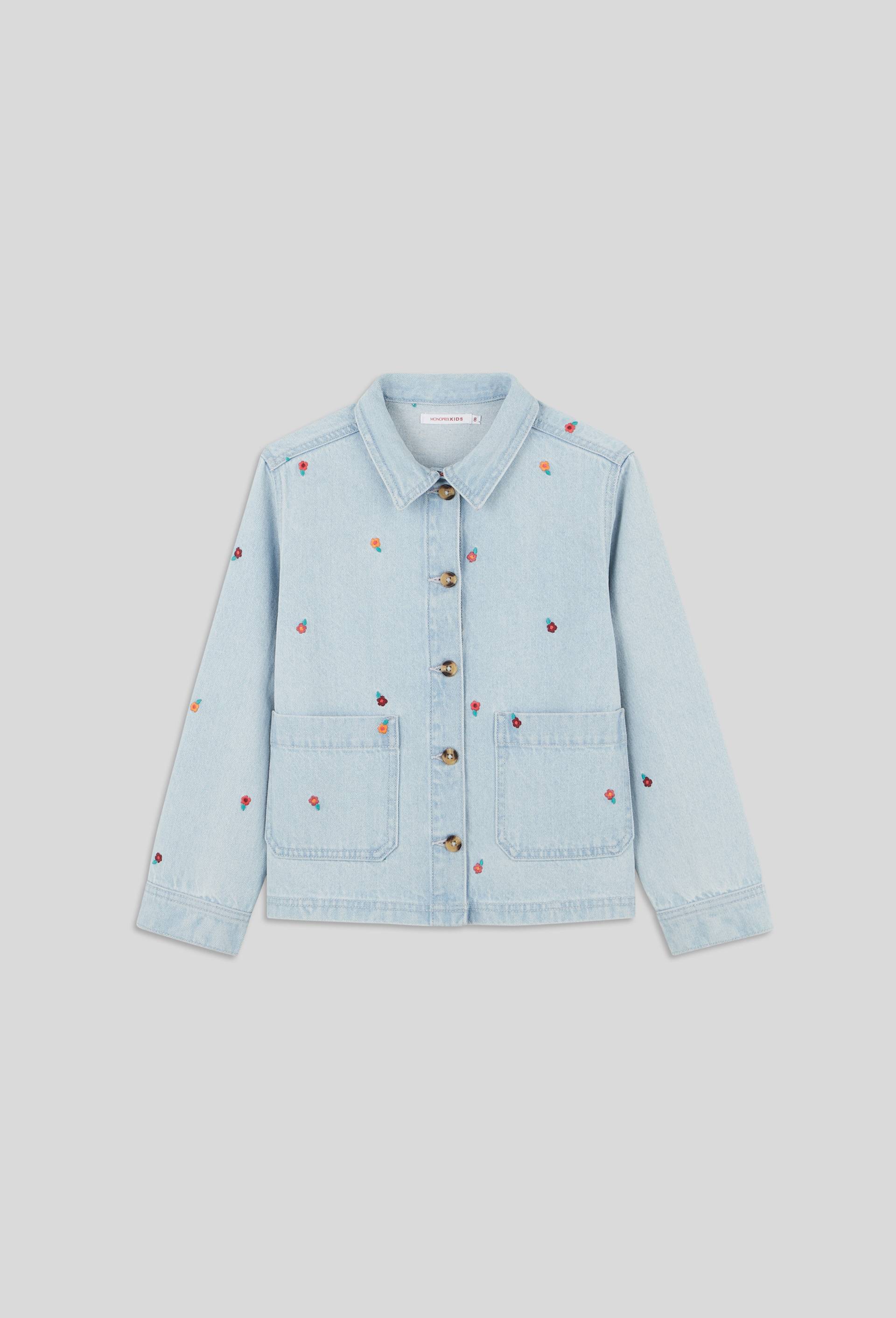 Veste en jean brodée en coton, certifié OEKO-TEX, Bleu clair, large image number 1