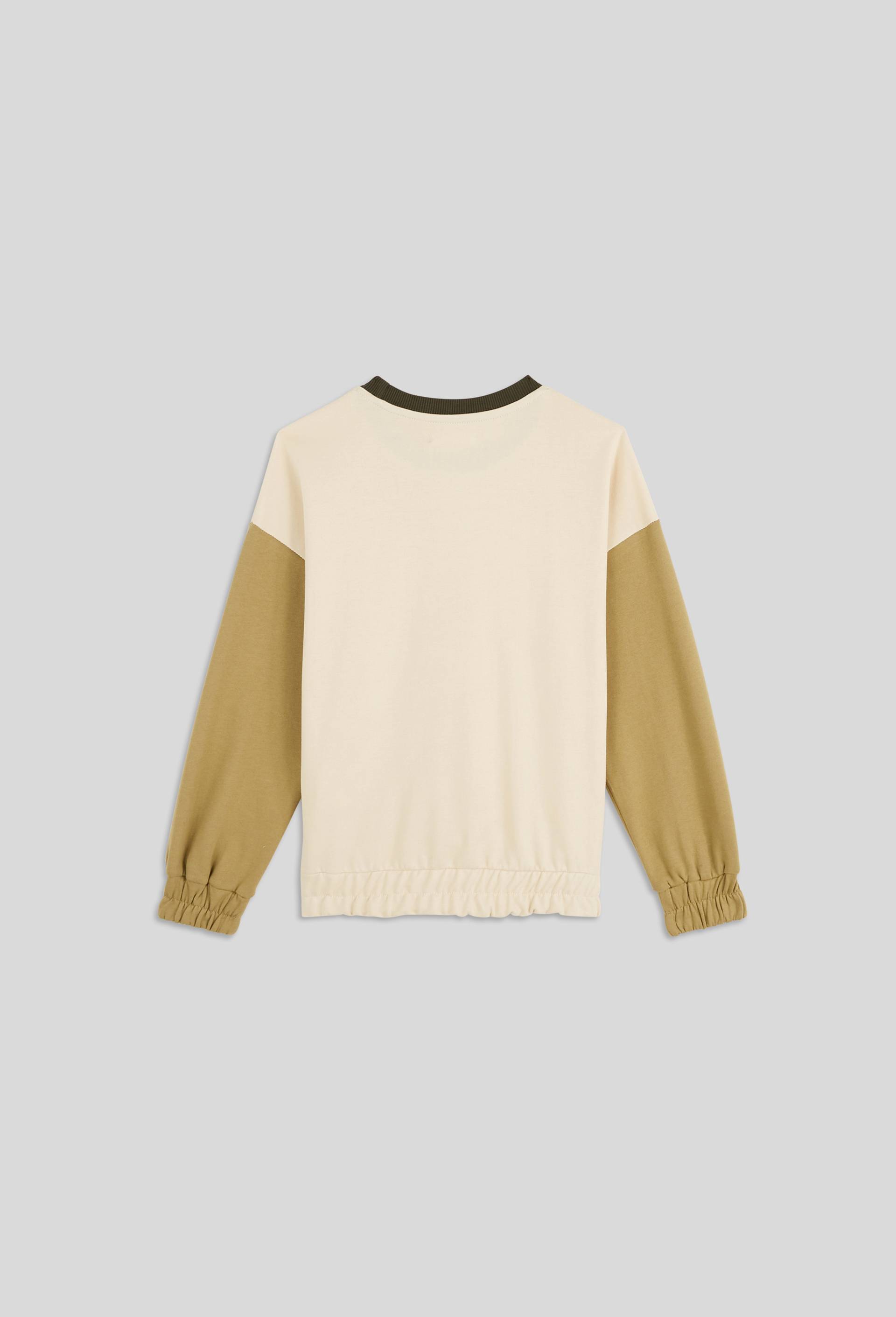 Sweat col rond tricolore avec poche ventrale en coton BIO, Beige clair, large image number 1.0