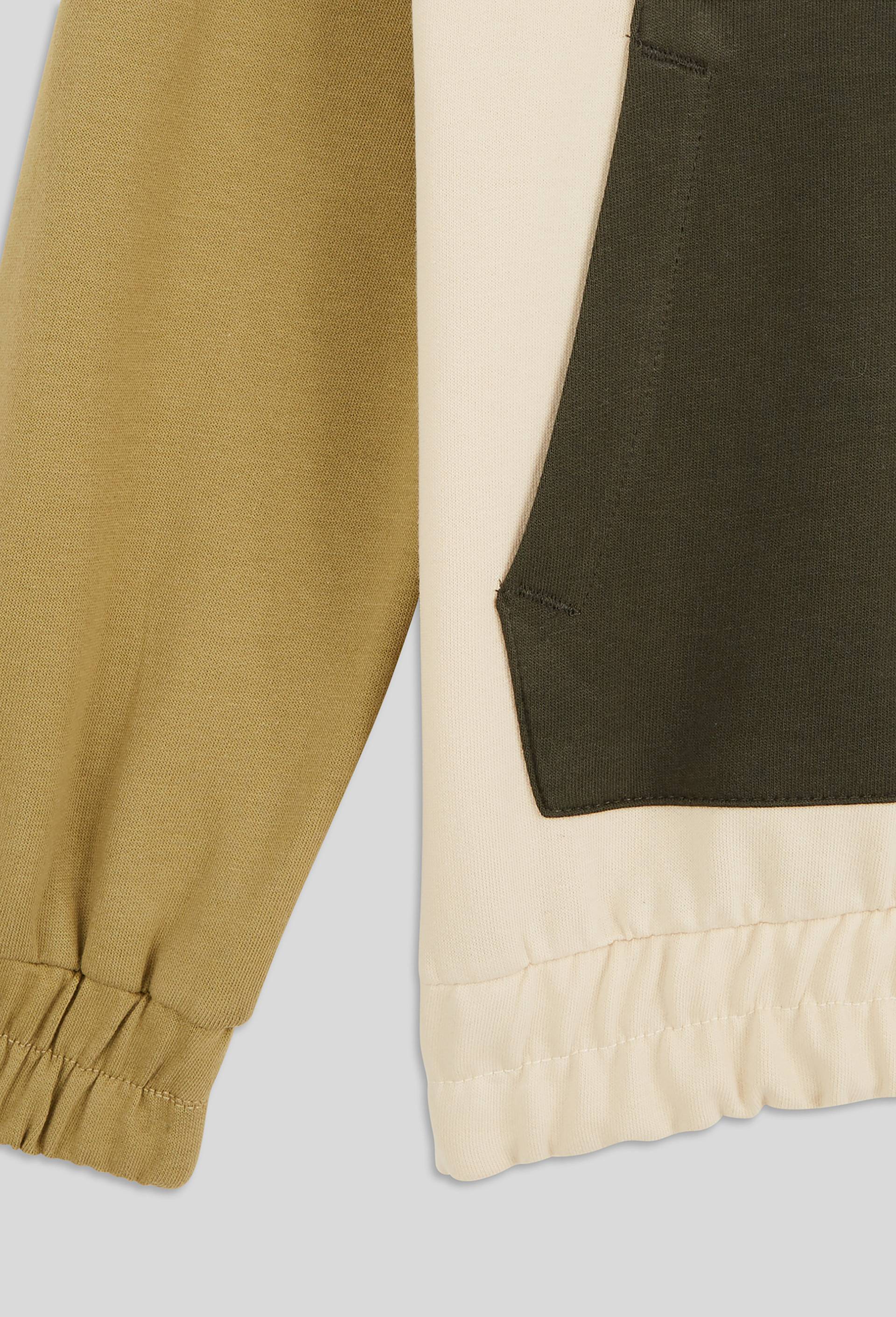 Sweat col rond tricolore avec poche ventrale en coton BIO, Beige clair, large image number 2