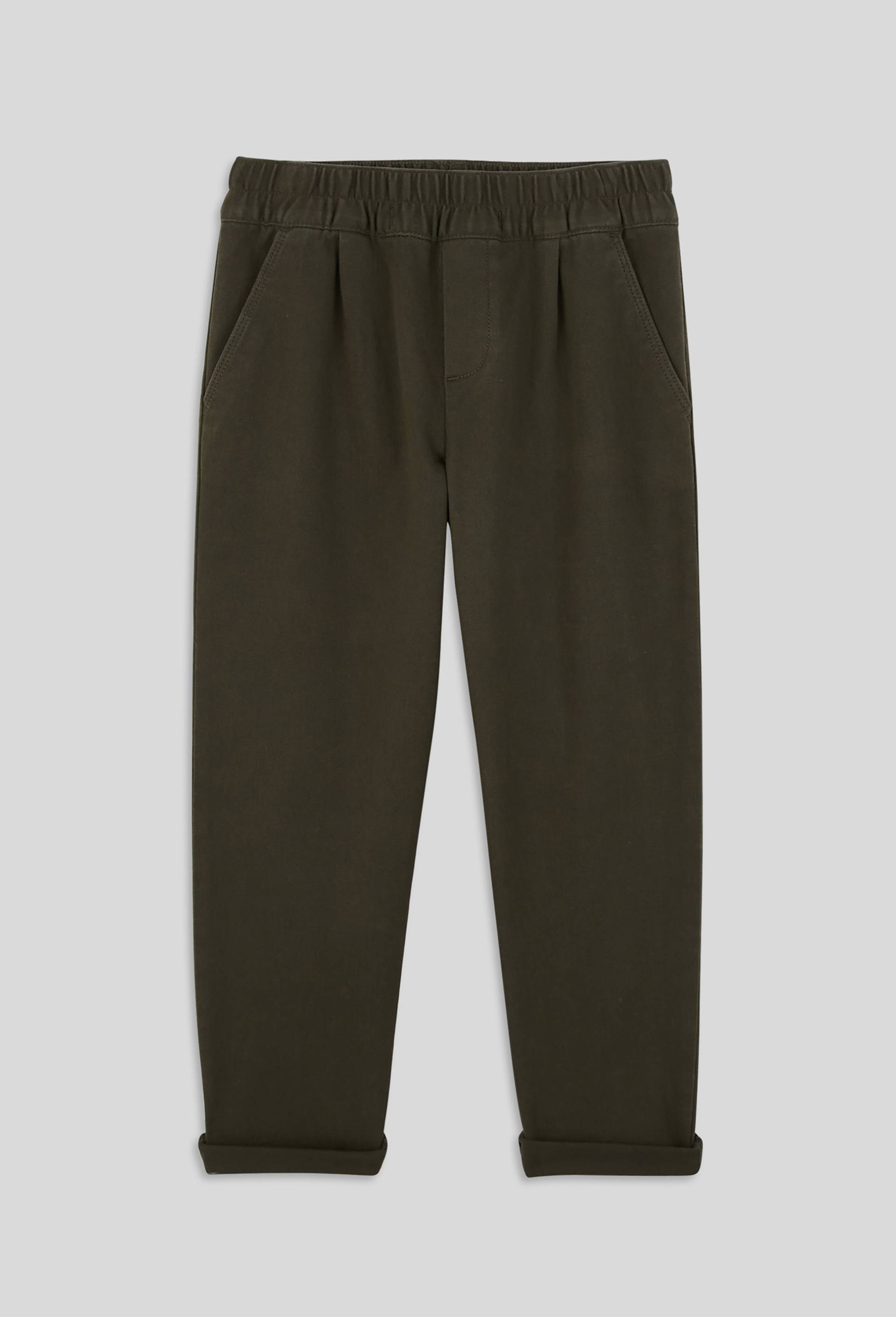 Pantalon droit en twill avec taille &eacute;lastique, certifi&eacute; OEKO-TEX, Vert fonc&eacute;, large image number 1