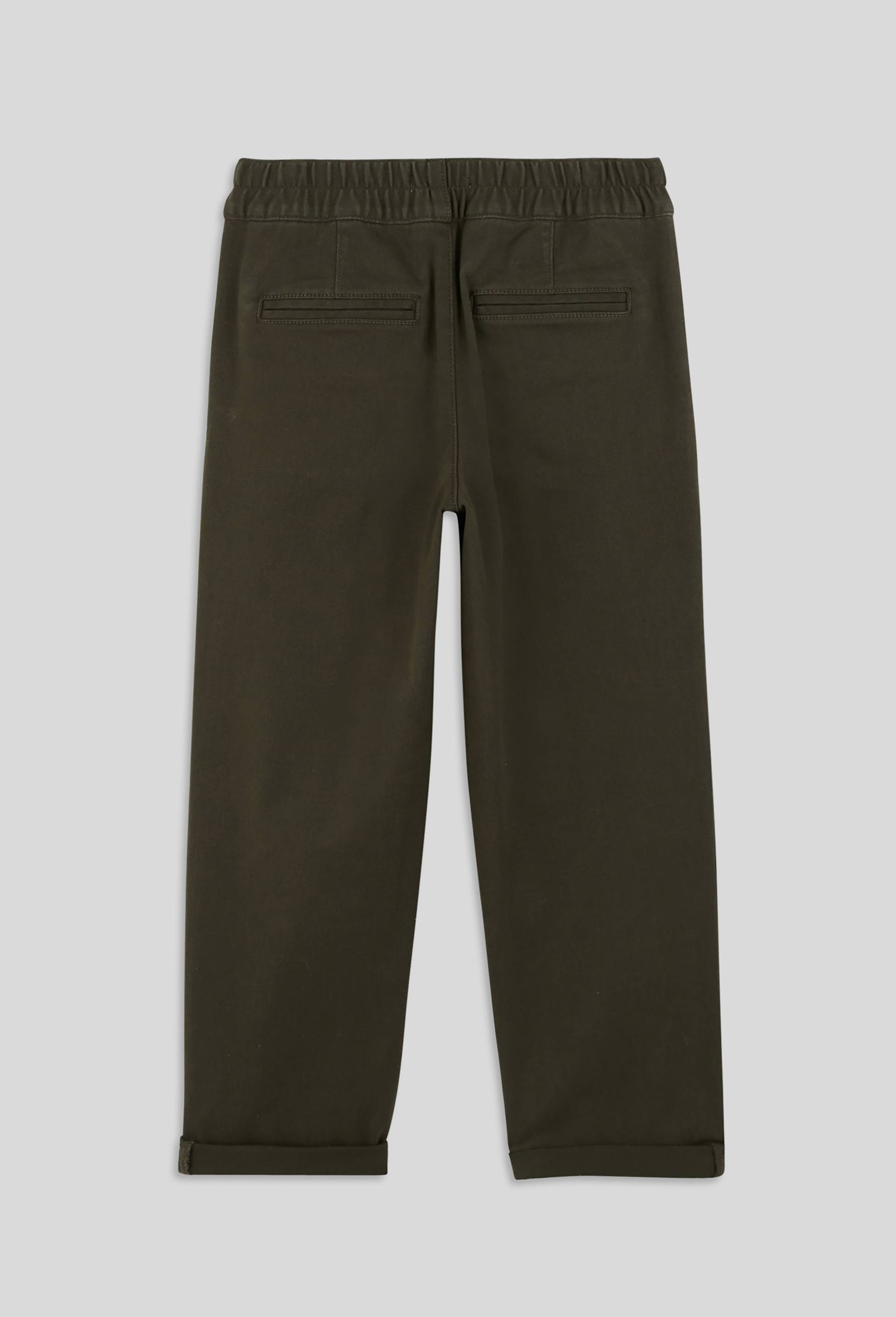 Pantalon droit en twill avec taille &eacute;lastique, certifi&eacute; OEKO-TEX, Vert fonc&eacute;, large image number 2