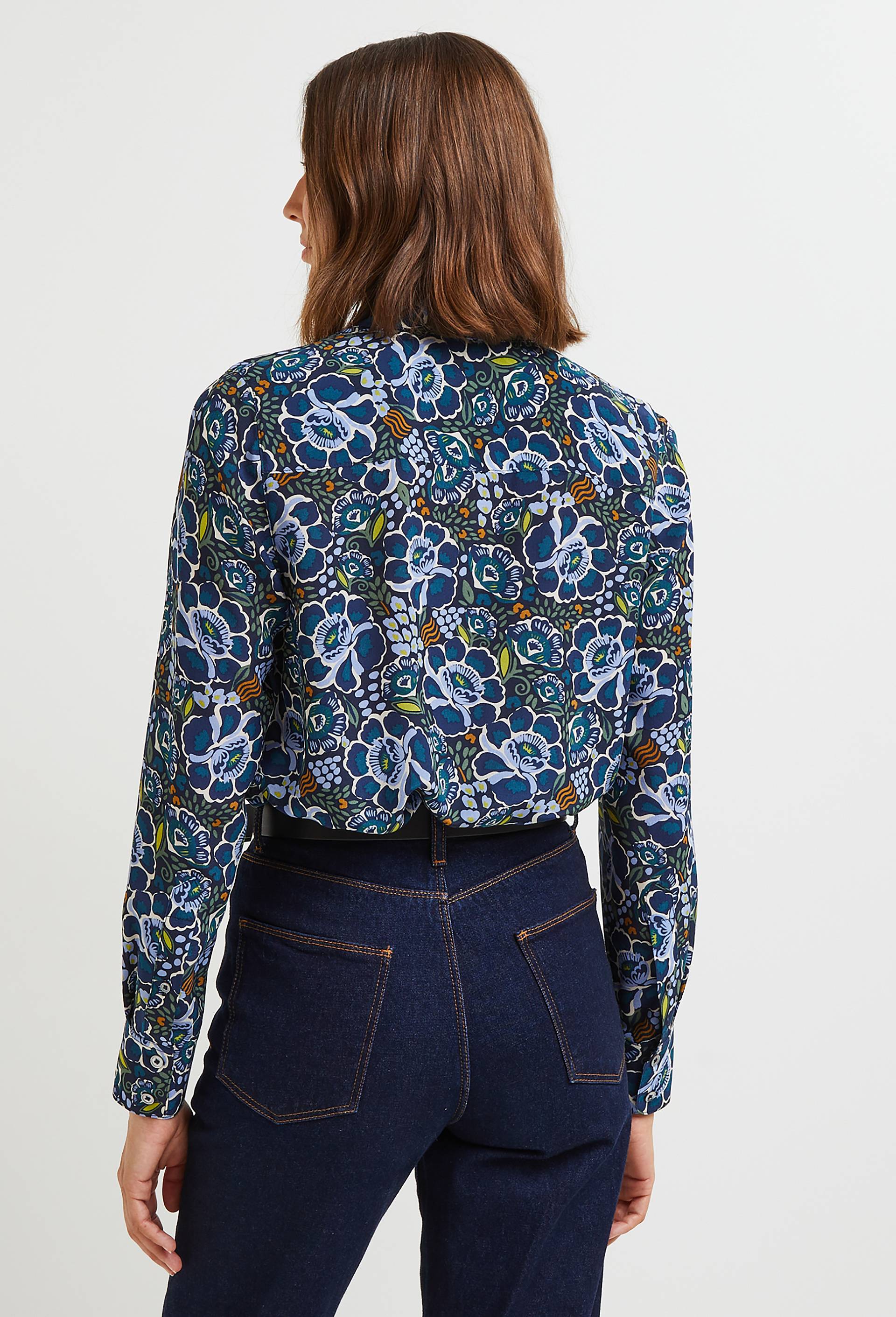 Chemise en soie imprimée, Oeko-Tex, Bleu foncé, large image number 1.0