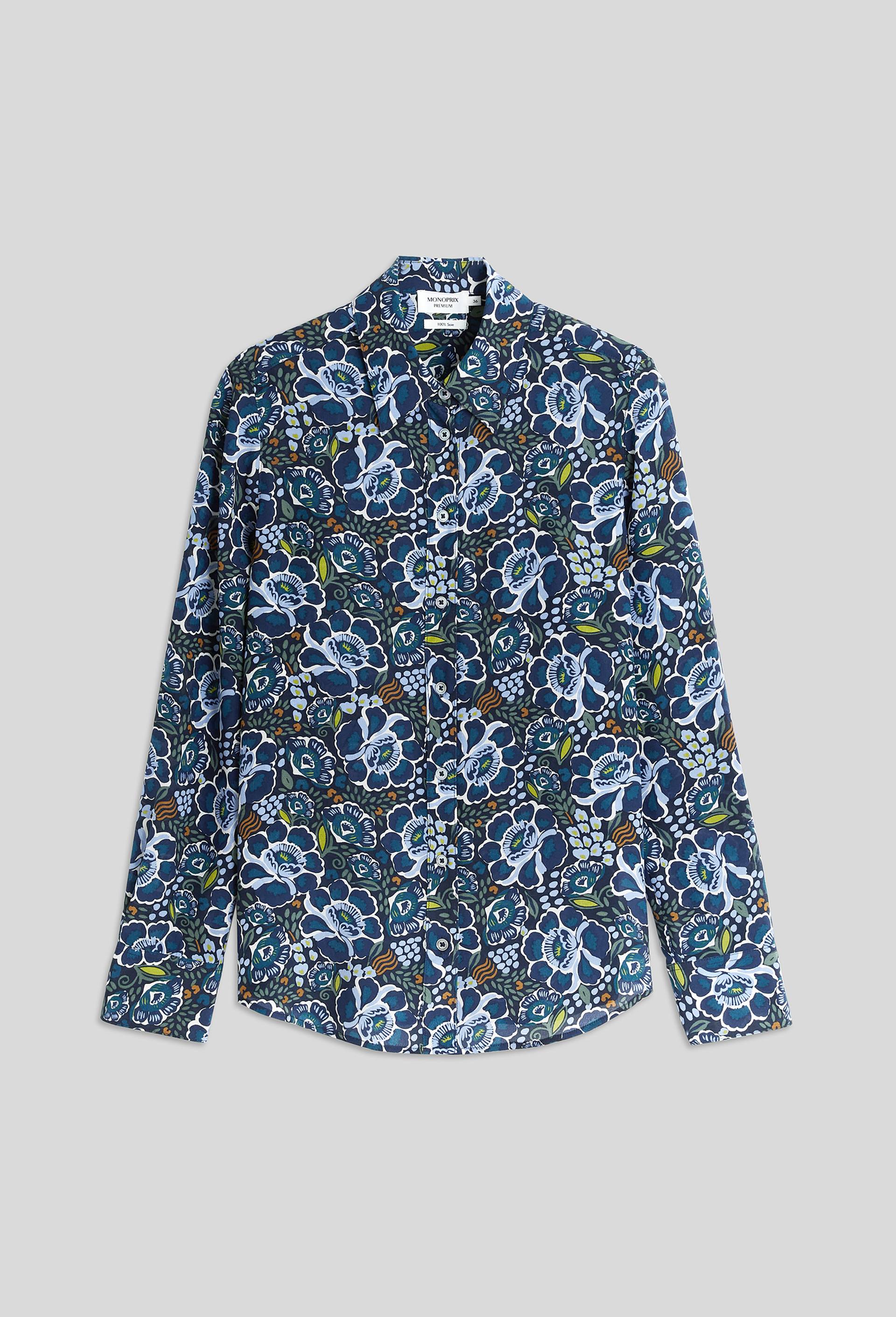 Chemise en soie imprimée, Oeko-Tex, Bleu foncé, large image number 2