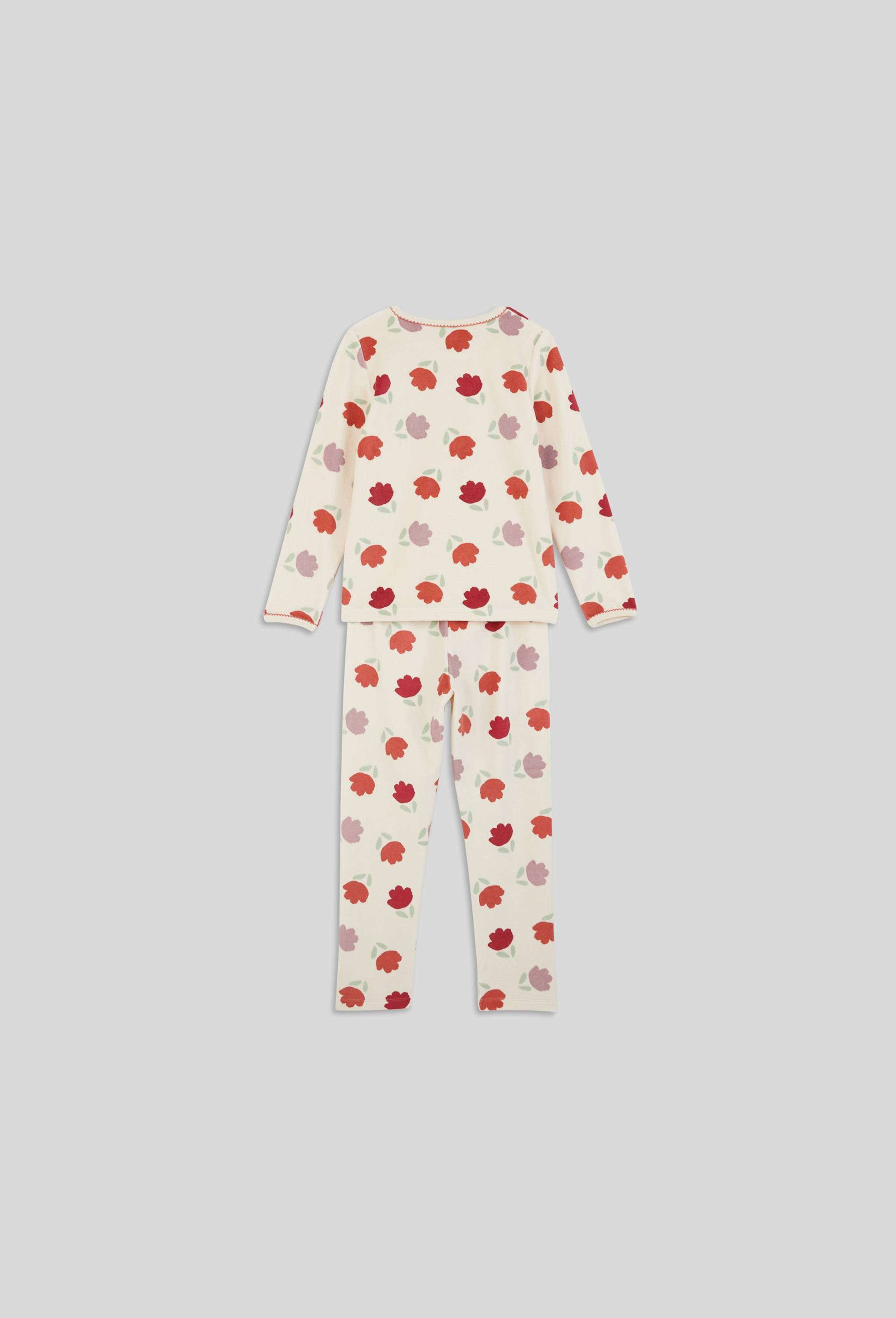 Pyjama long motifs fleurs en velours BIO, Beige clair, large image number 1