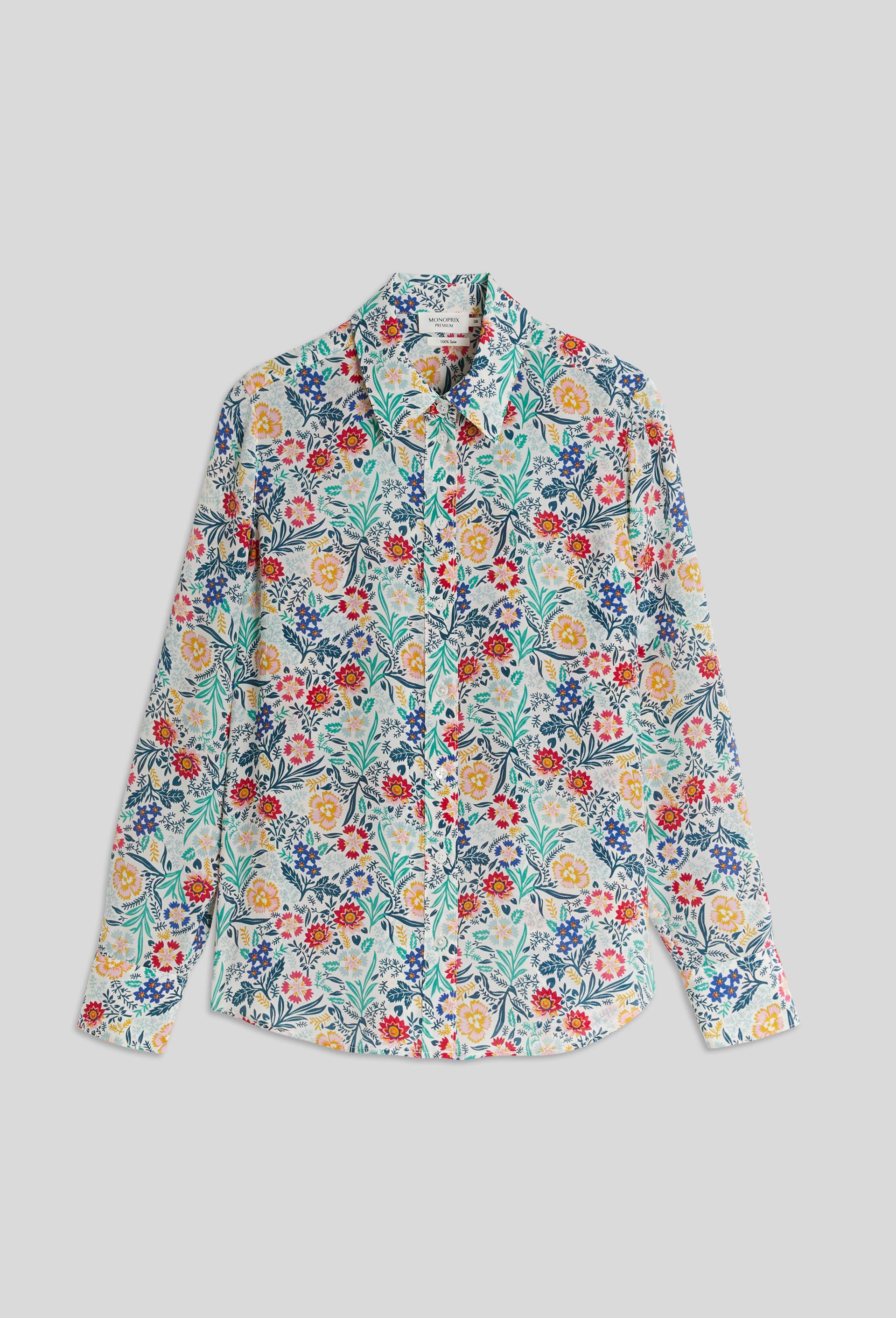 Chemise en soie imprim&eacute;e, Oeko-Tex, Beige clair, large image number 2