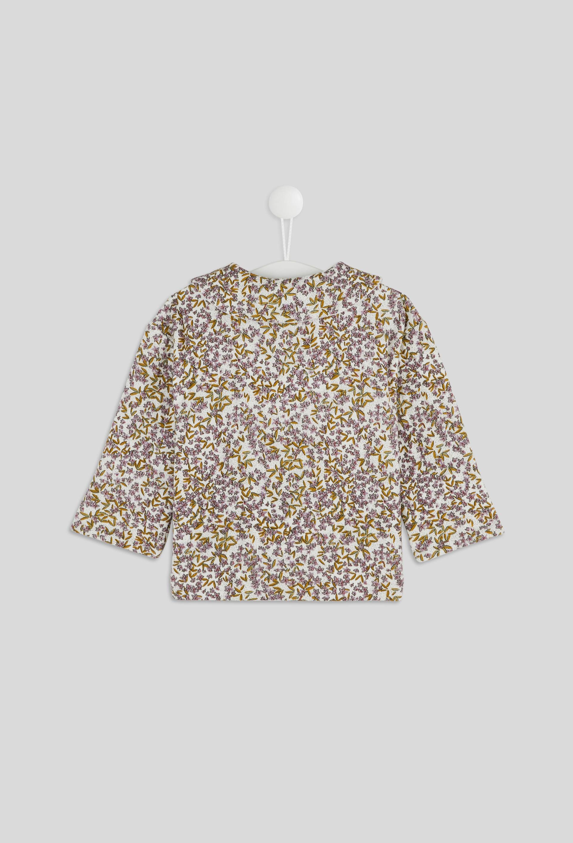 Cardigan imprimé fleurs boutonné col claudine manches longues, fille, OEKO-TEX, Ecru, large image number 1