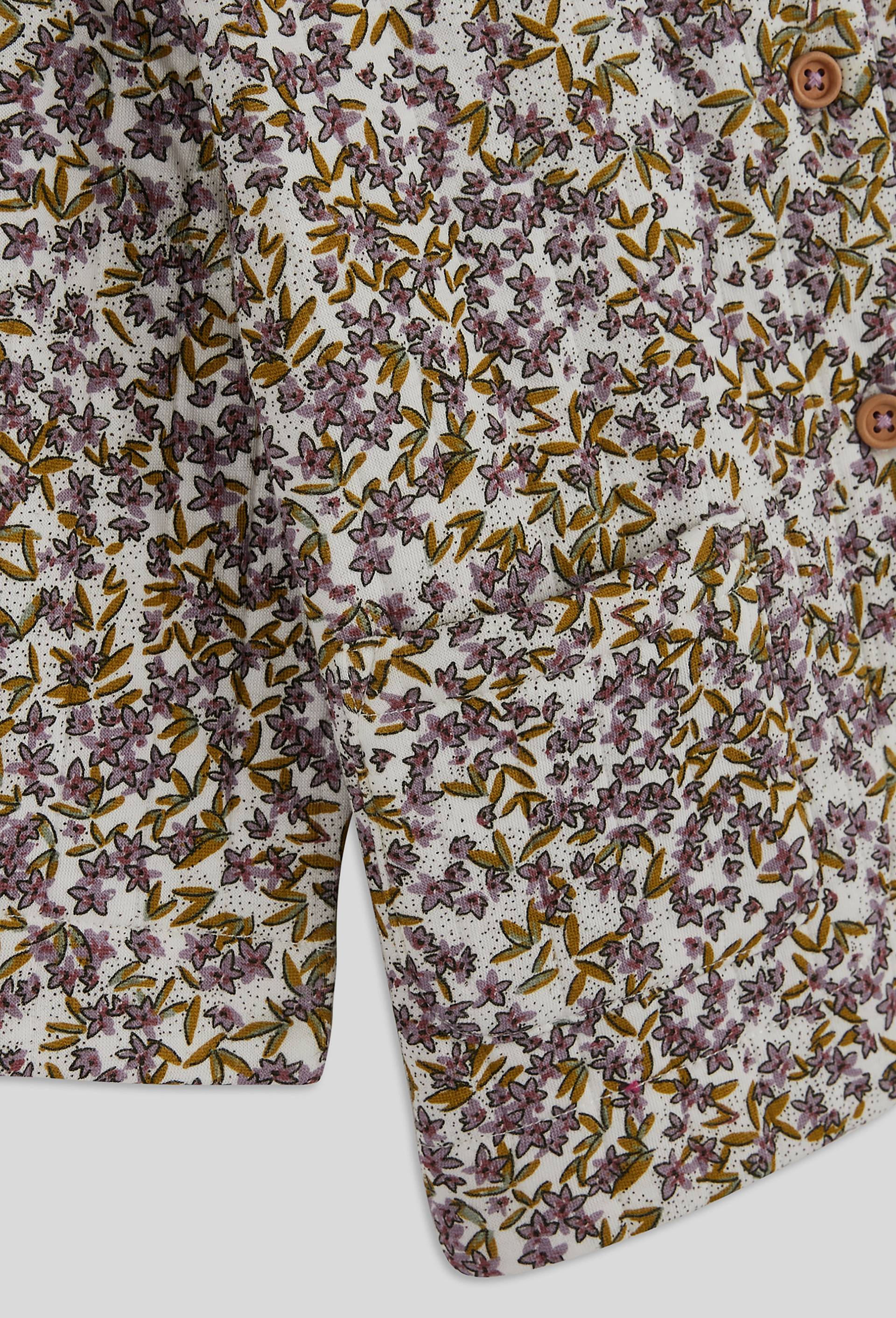 Cardigan imprimé fleurs boutonné col claudine manches longues, fille, OEKO-TEX, Ecru, large image number 2.0