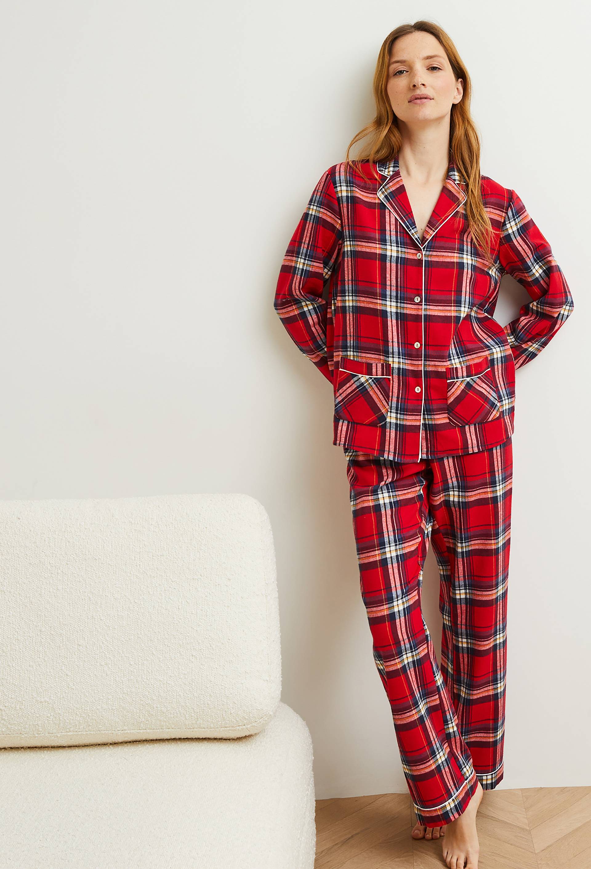 Pyjama à carreaux en coton, Oeko-Tex, Rouge, large image number 1