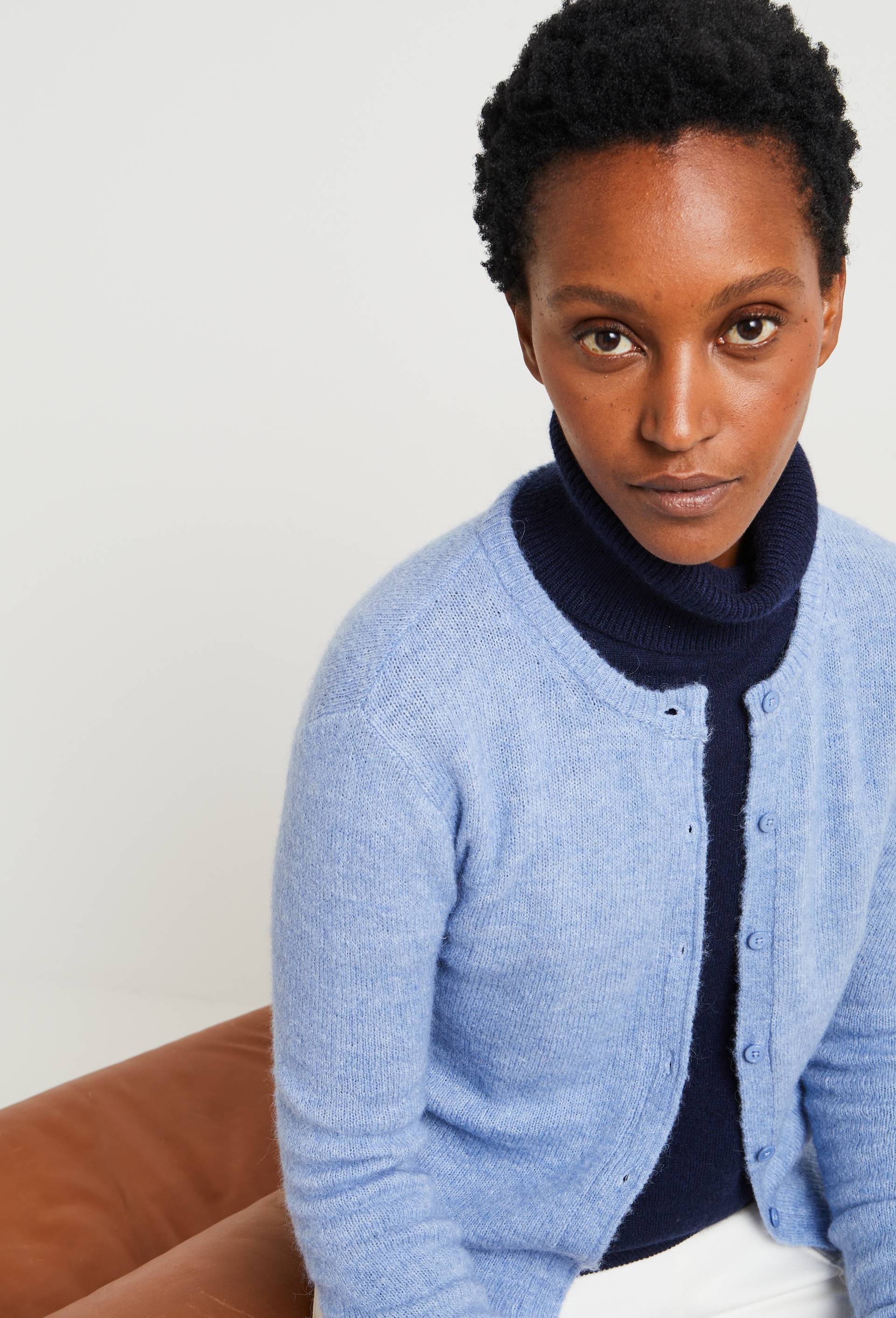 Cardigan col rond uni contenant de l'alpaga, BLEU, large image number 0