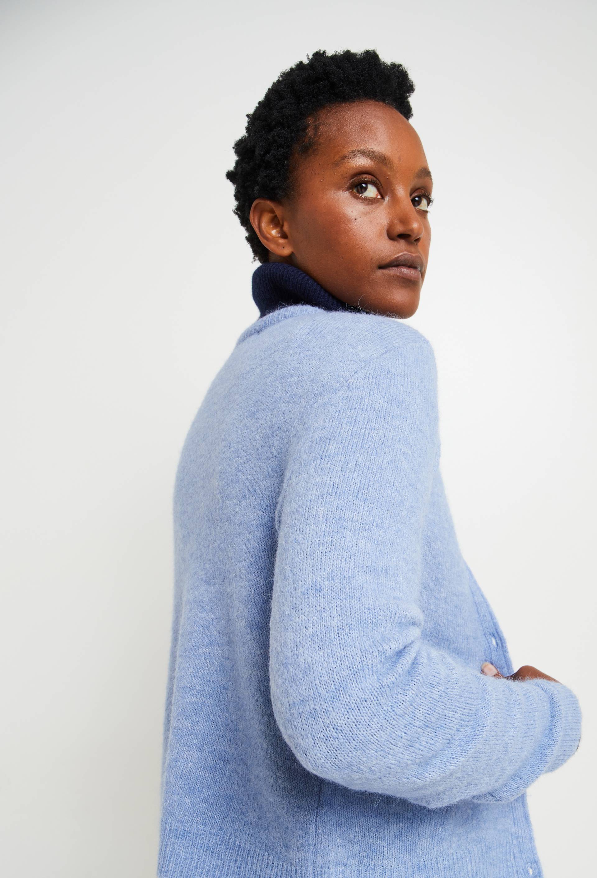 Cardigan col rond uni contenant de l'alpaga, BLEU, large image number 1.0