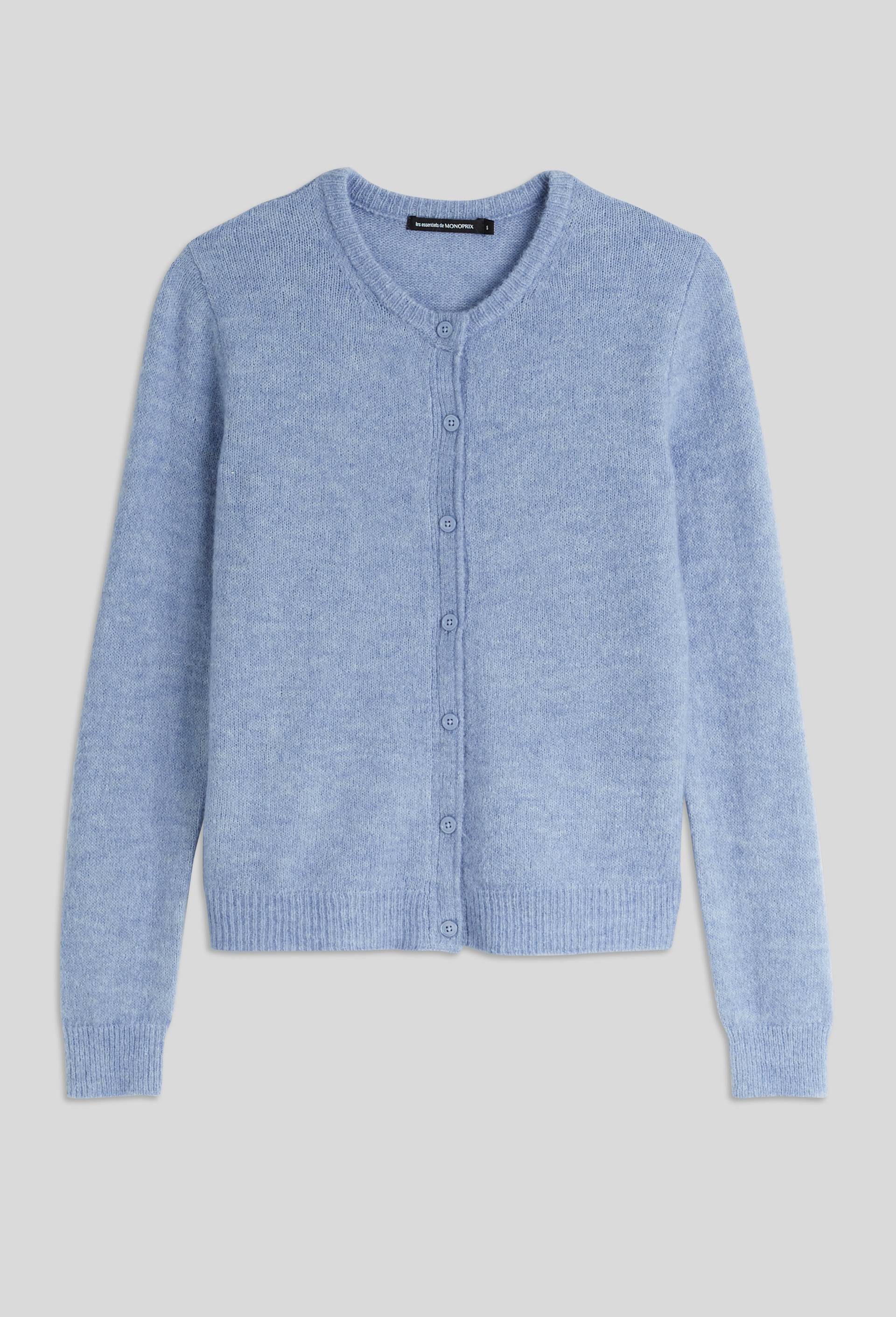 Cardigan col rond uni contenant de l'alpaga, BLEU, large image number 2.0
