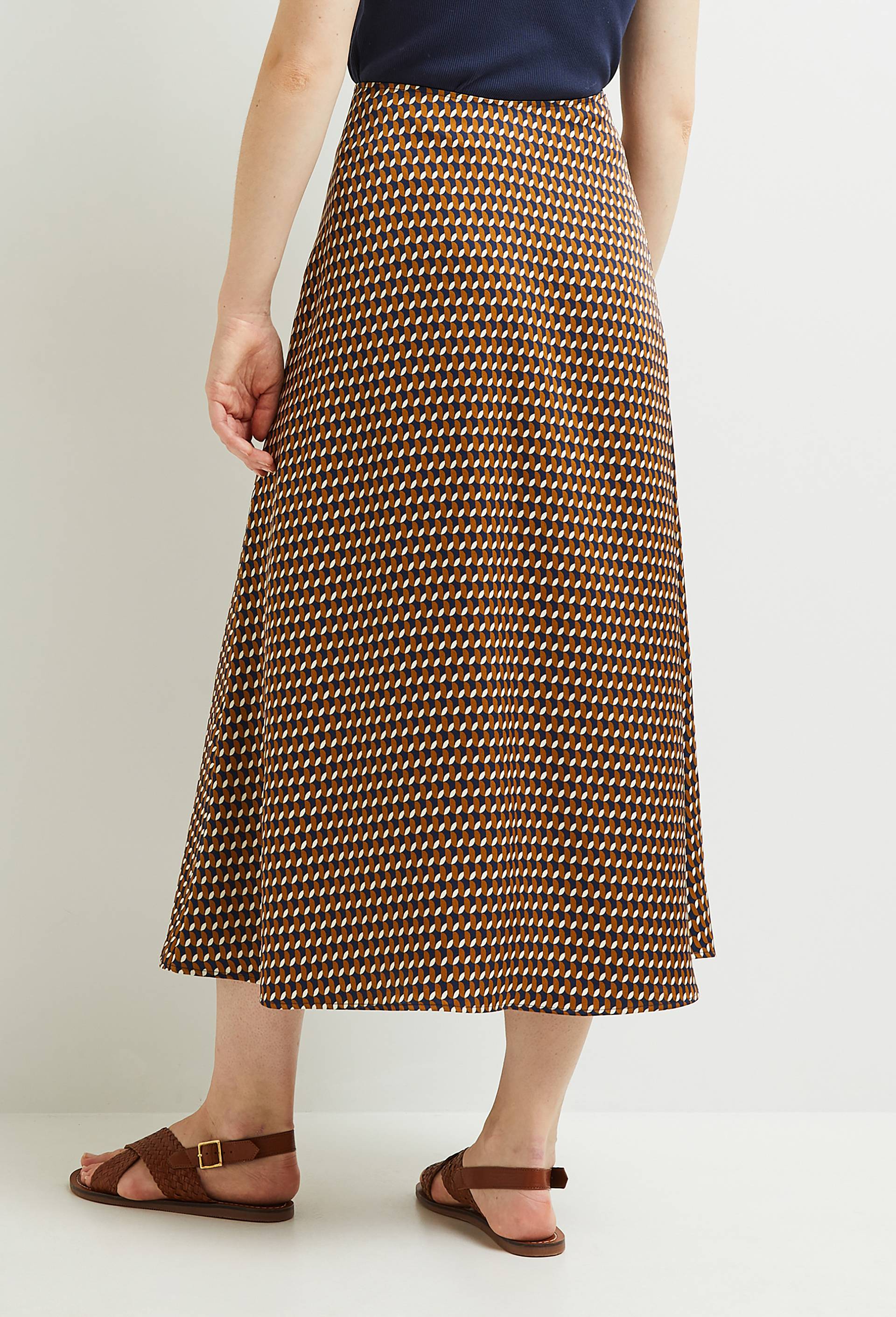 Jupe midi satinée, certifiée OEKO-TEX, Bleu foncé, large image number 1.0