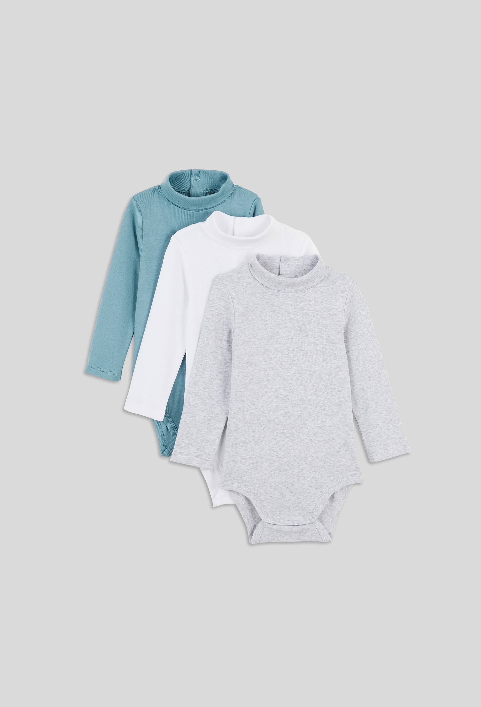 Lot de 3 bodies à col roulé unis en coton BIO, Vert, swatch image