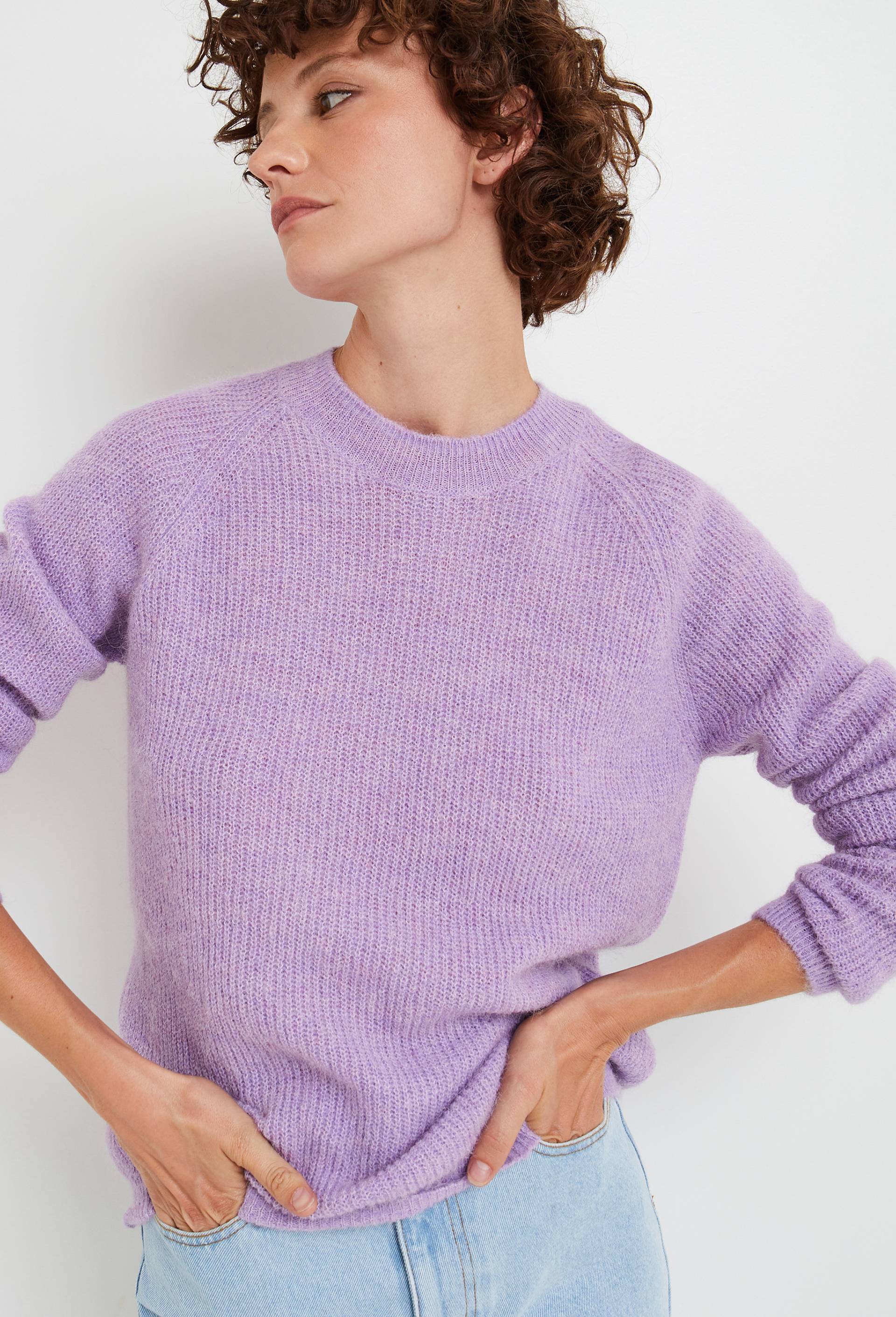 Pull en côte perlée contenant de l'alpaga, Violet clair, swatch image