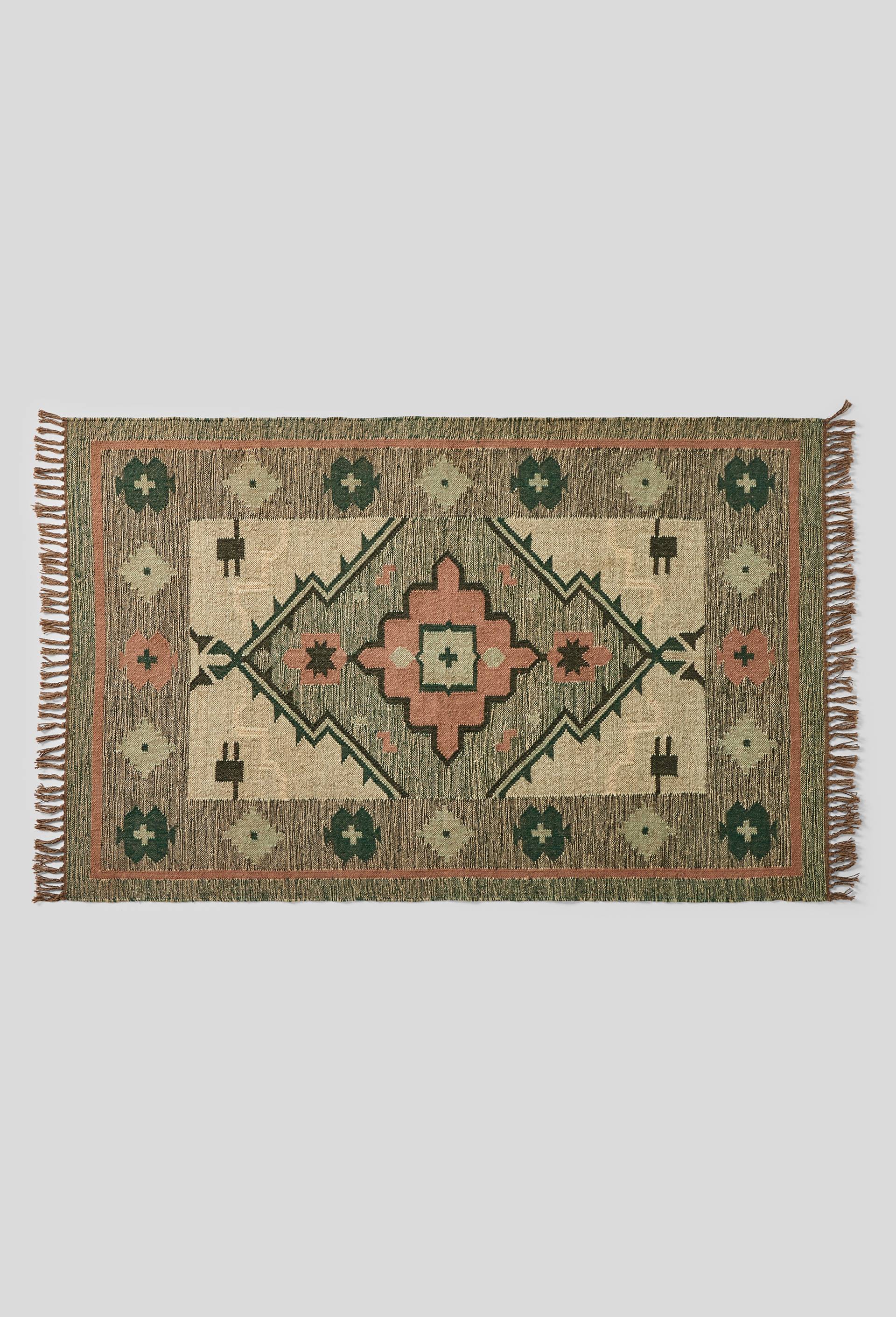 Tapis kilim, 120x180cm, 80% jute et 20% laine, Vert foncé, large image number 0.0
