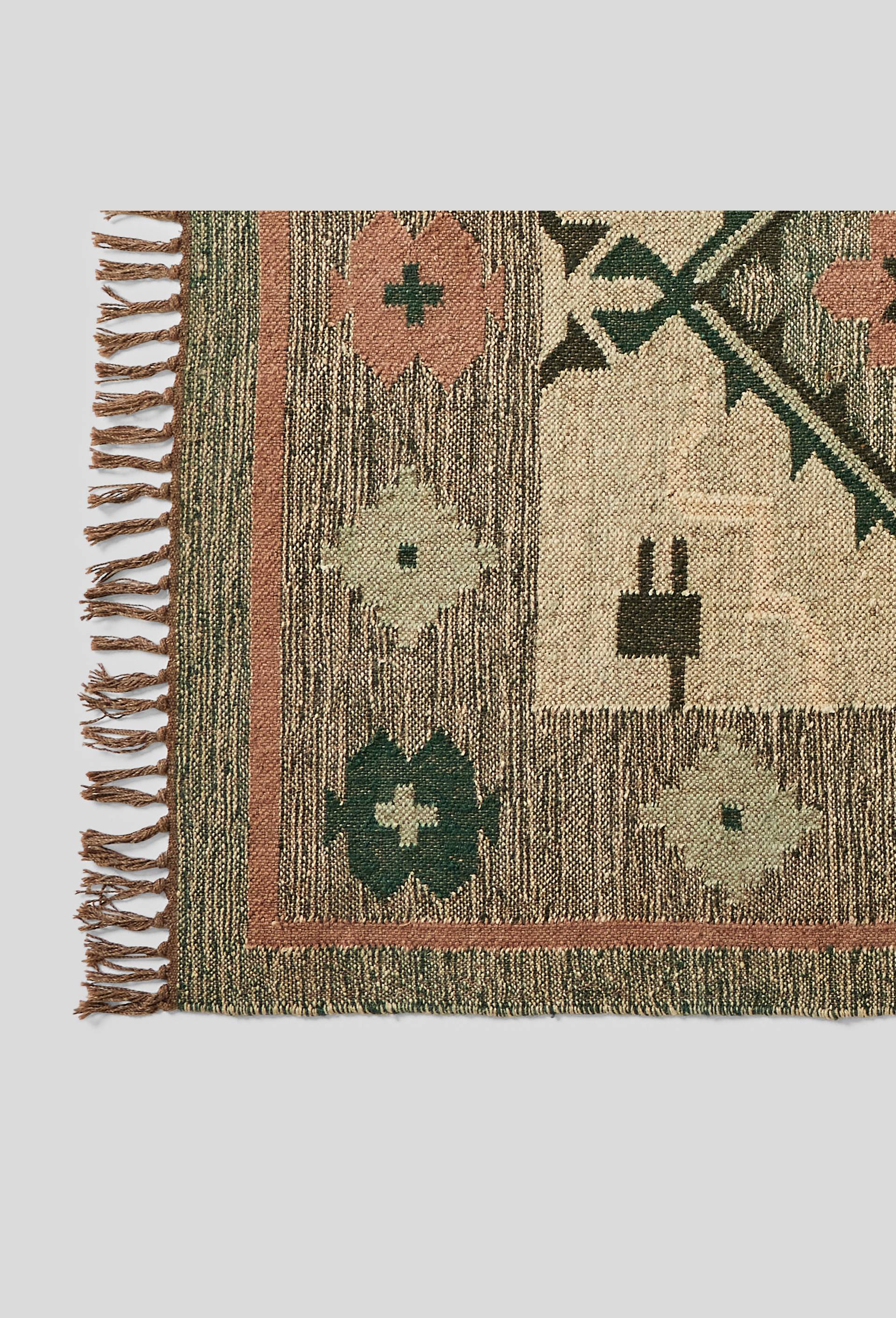 Tapis kilim, 120x180cm, 80% jute et 20% laine, Vert foncé, large image number 1