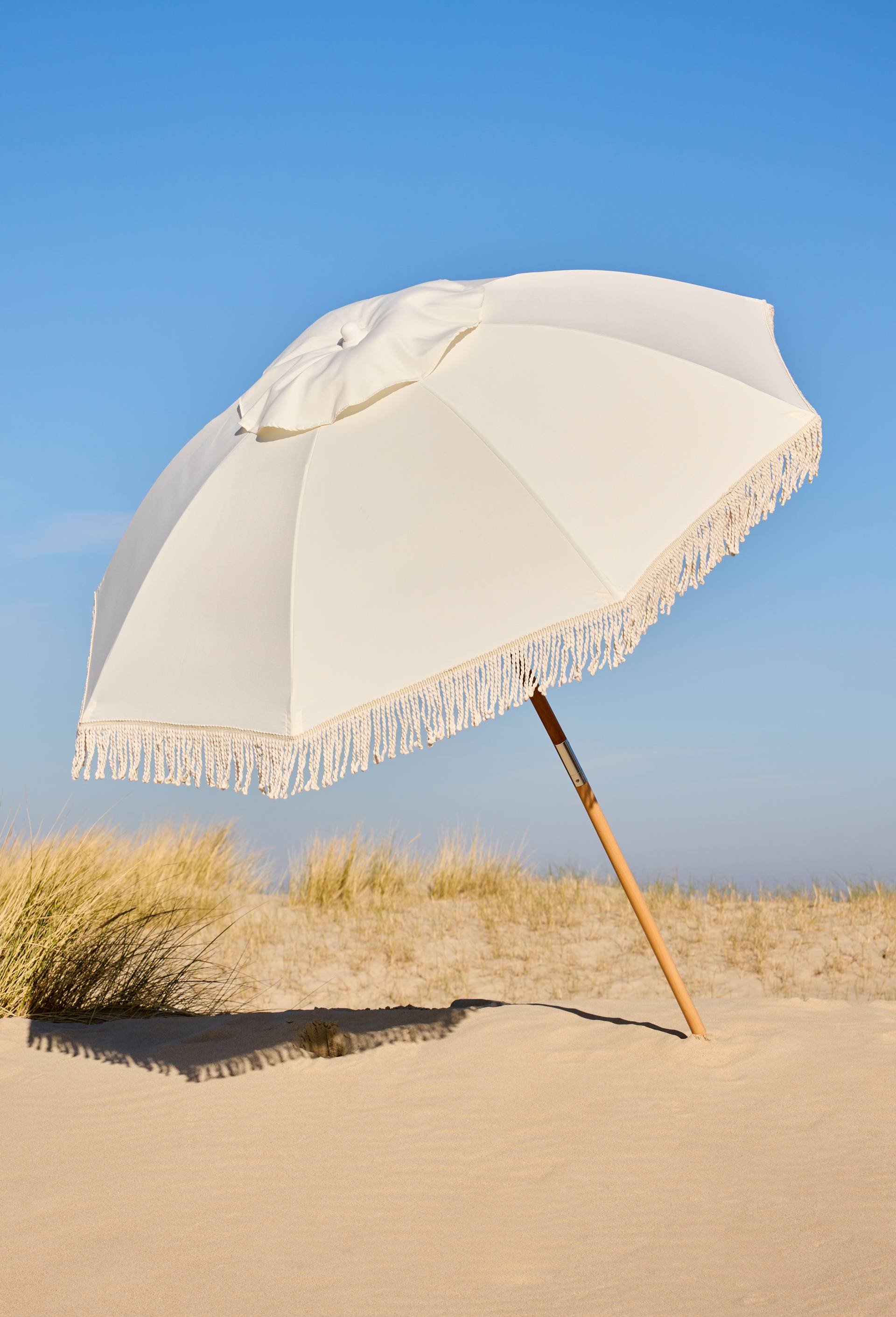 Parasol &agrave; franges, D1,7mxH2.12m, en bois de h&ecirc;tre, Blanc, large image number 0