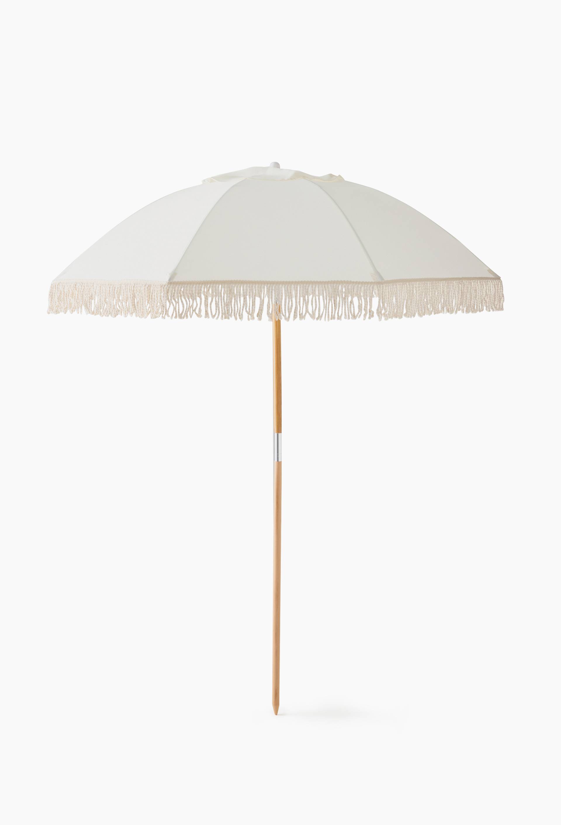 Parasol à franges, D1,9m H2.12m, en bois de hêtre, Blanc, large image number 1.0