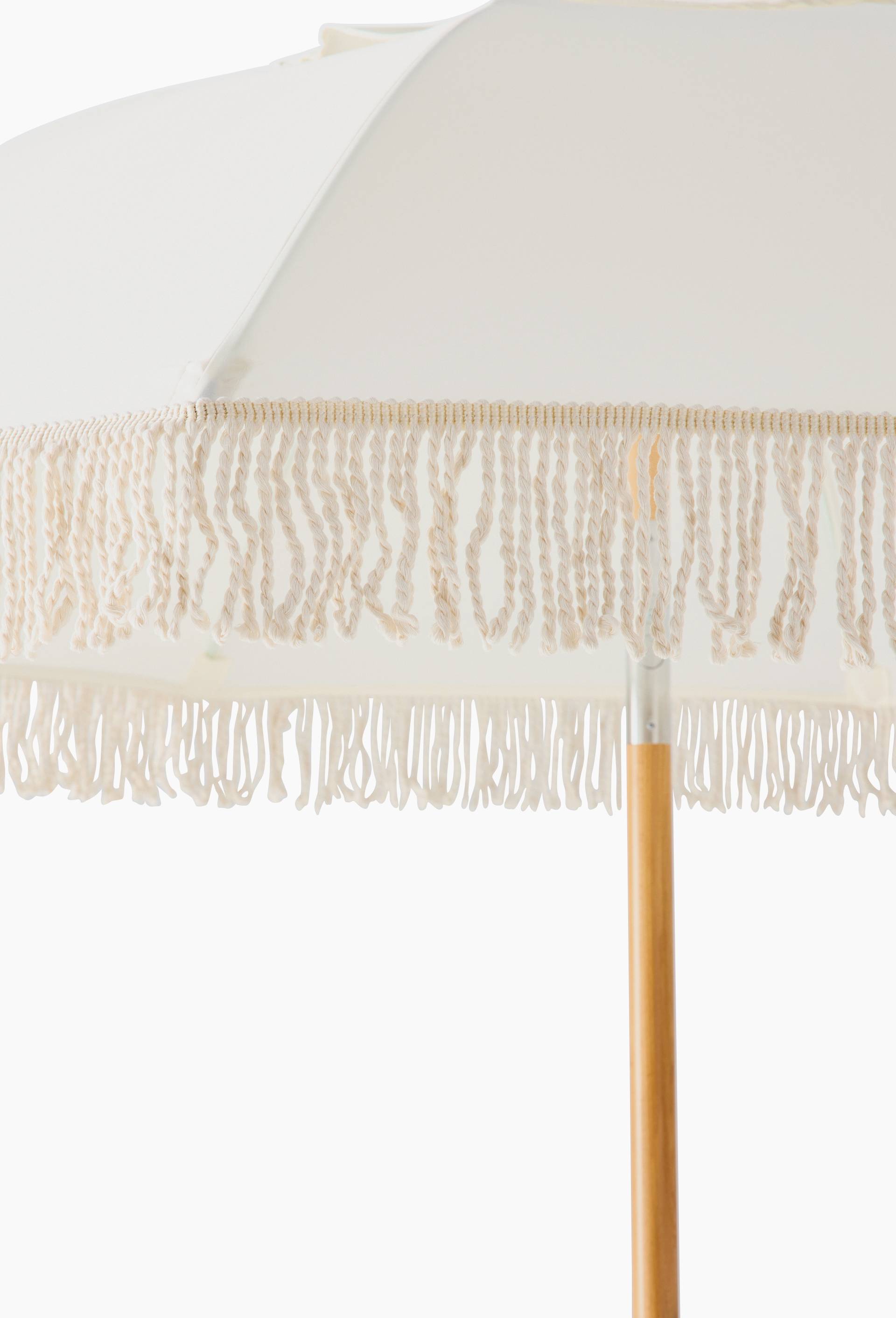 Parasol à franges, D1,9m H2.12m, en bois de hêtre, Blanc, large image number 2