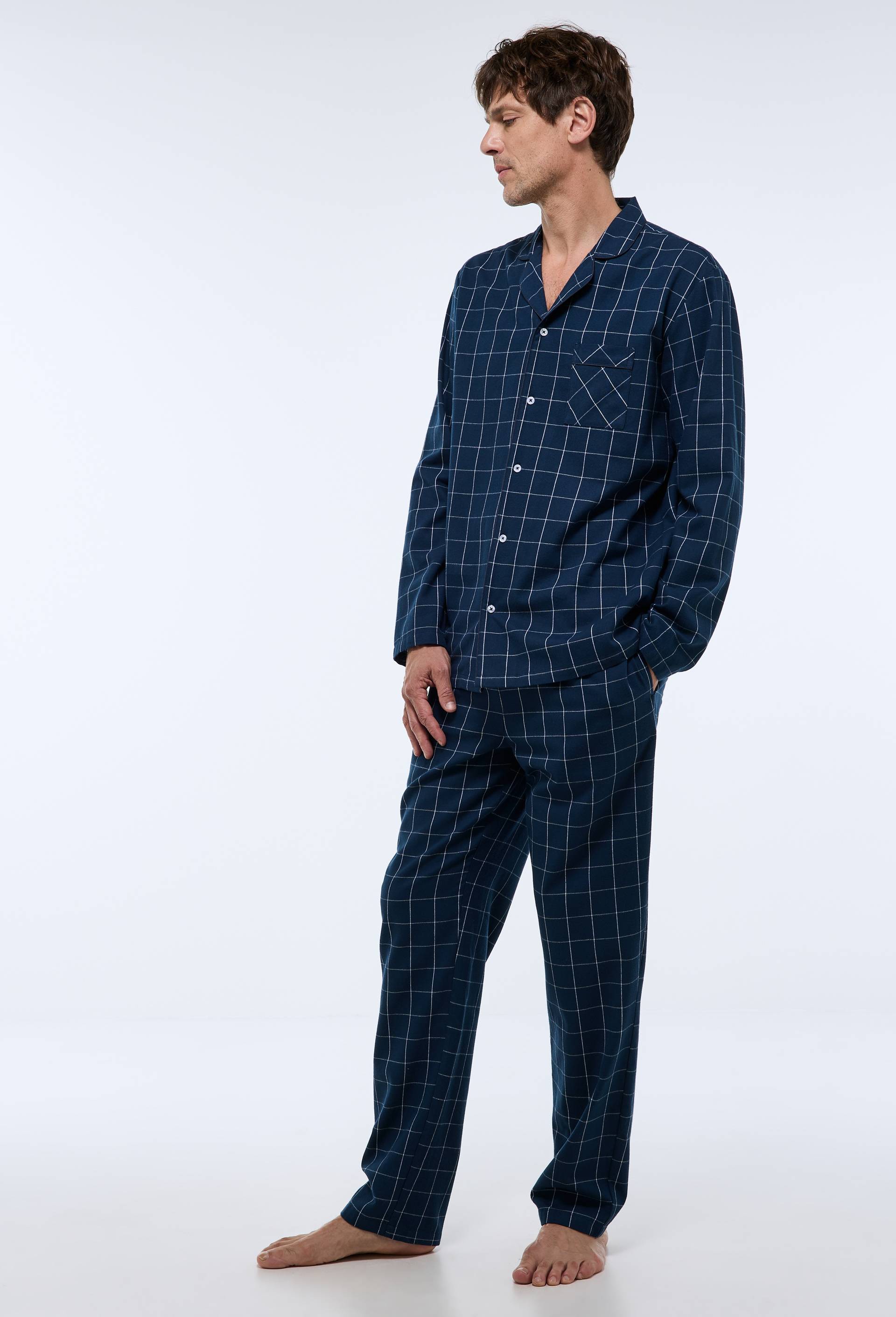 Pyjama manches longues et pantalon en flanelle de coton BIO GOTS, Bleu fonc&eacute;, large image number 1