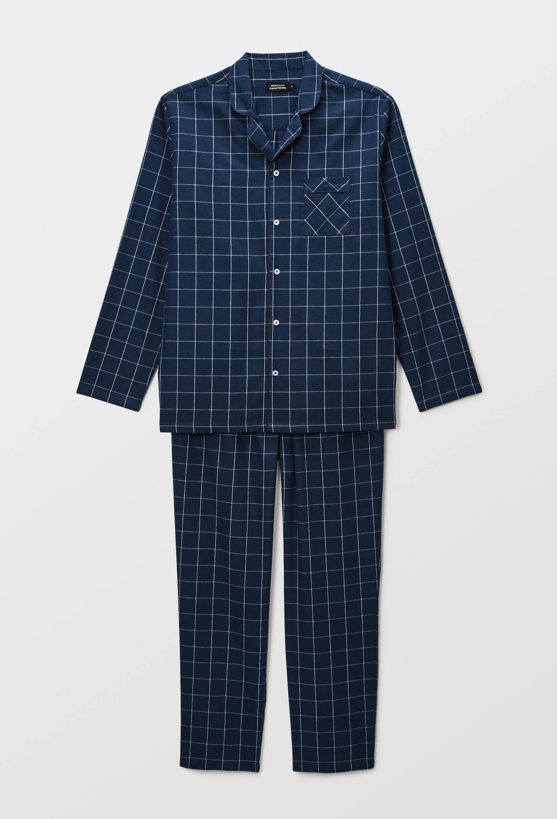 Pyjama manches longues et pantalon en flanelle de coton BIO GOTS, Bleu fonc&eacute;, large image number 2