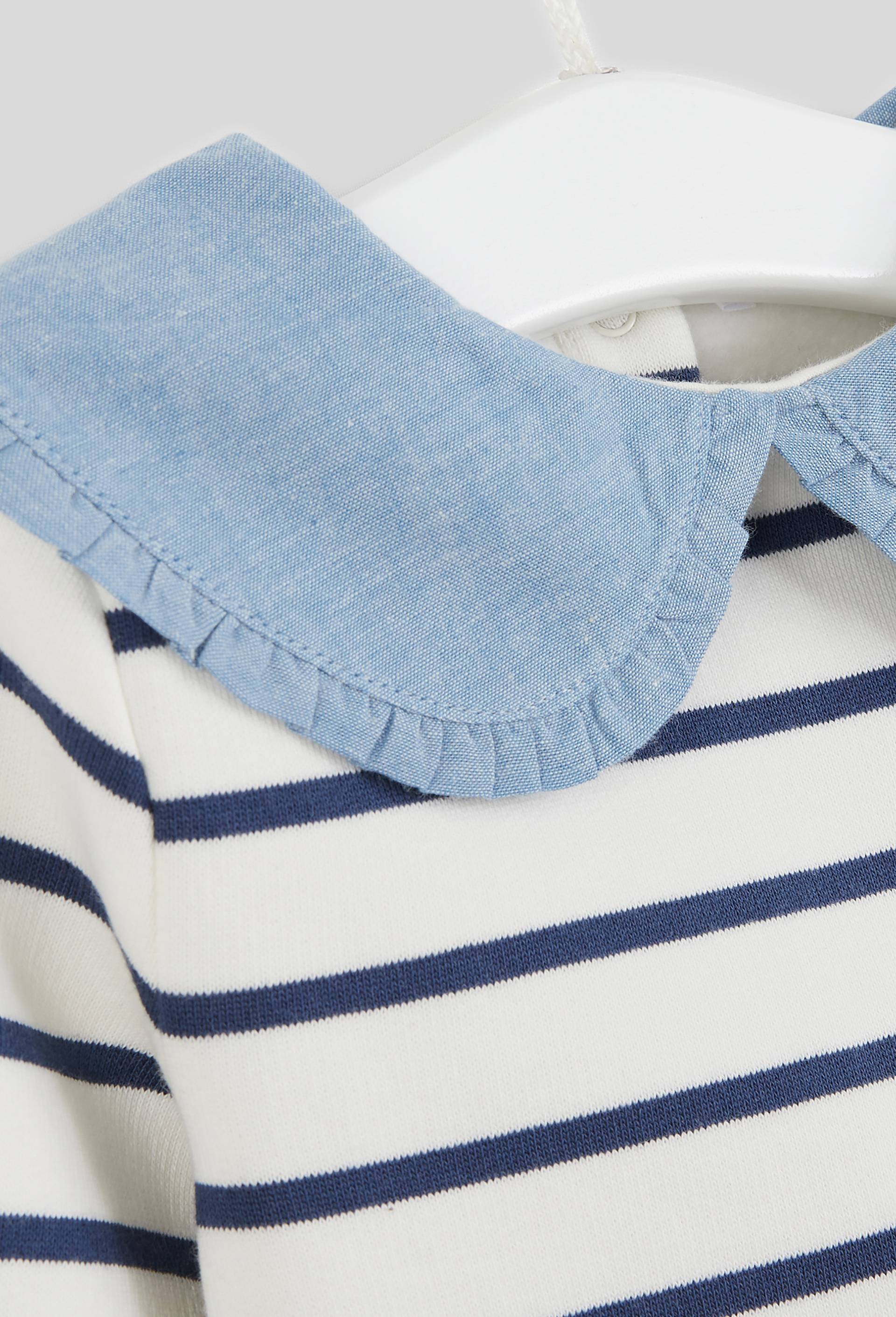 Sweat rayé à col chambray en coton BIO GOTS, Bleu foncé, large image number 2.0