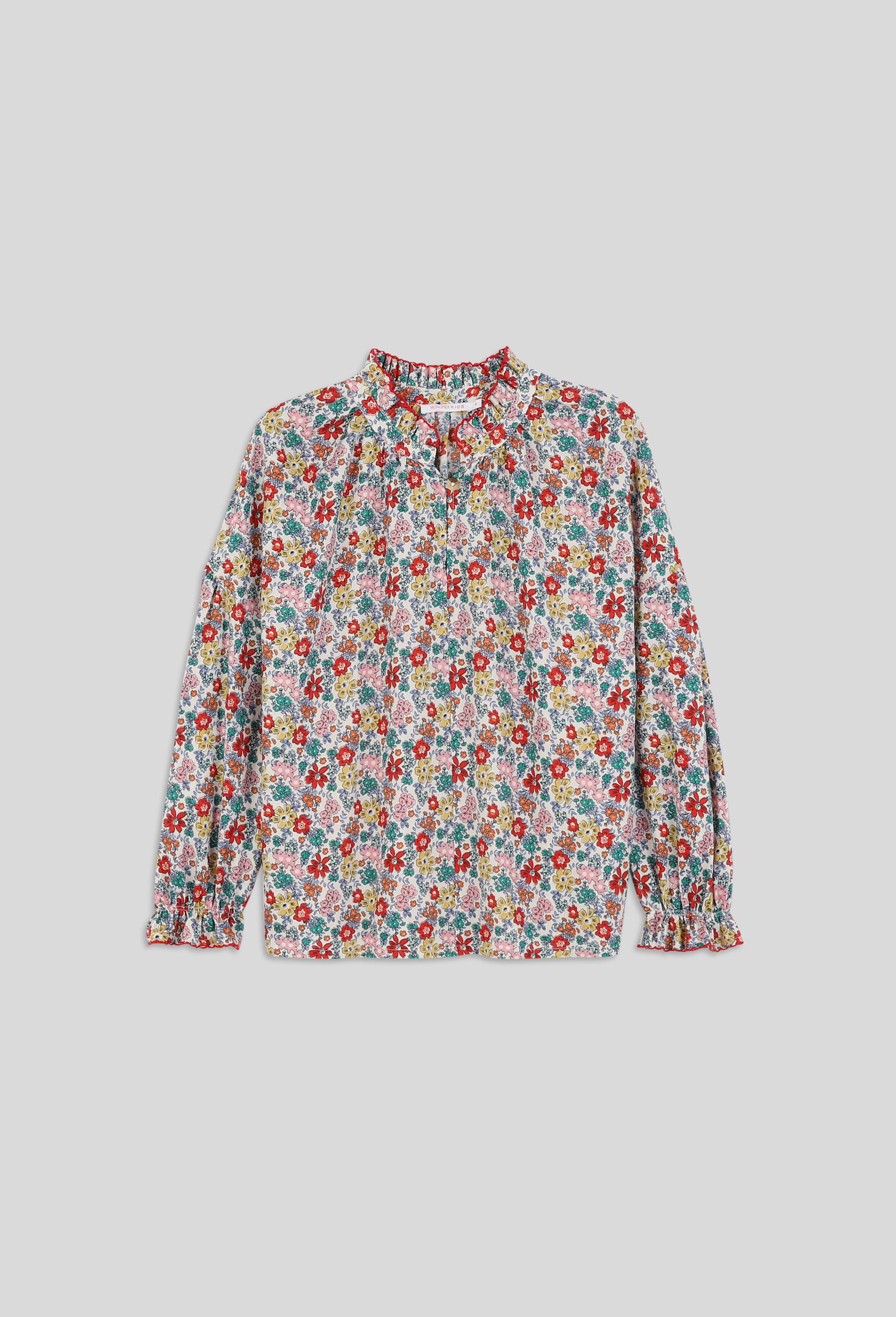 Blouse imprimée en coton BIO, certifié OEKO-TEX, Beige clair, large image number 0
