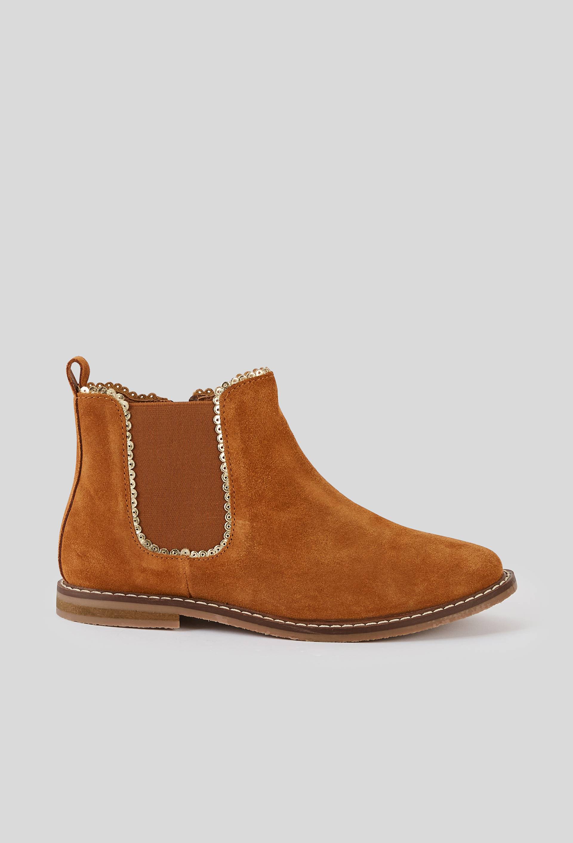 Bottines chelsea festons dor&eacute;s en cuir, Brun clair, large image number 1