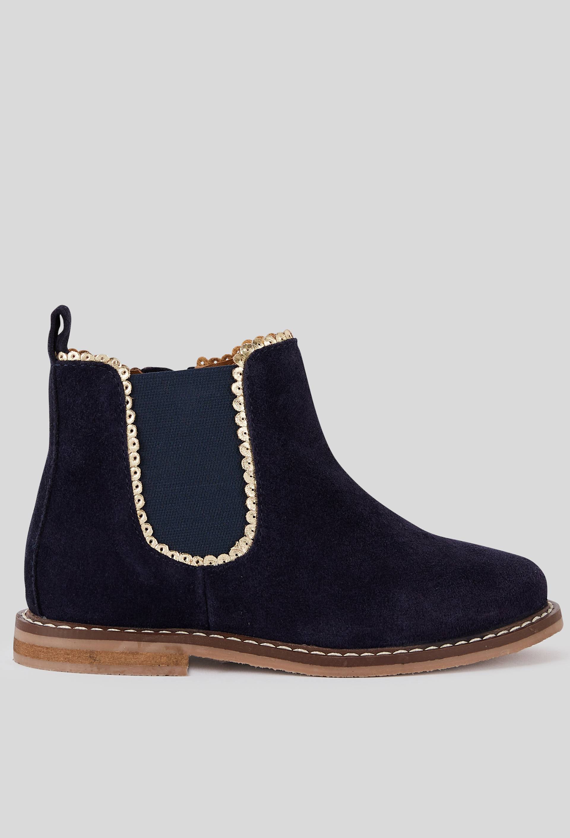 Bottines chelsea festons dor&eacute;s en cuir, Bleu fonc&eacute;, large image number 0