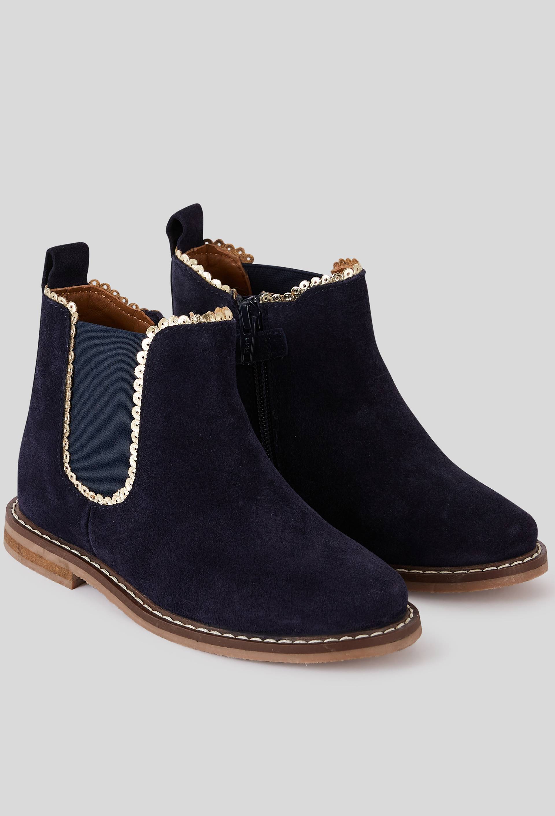 Bottines chelsea festons dor&eacute;s en cuir, Bleu fonc&eacute;, large image number 1