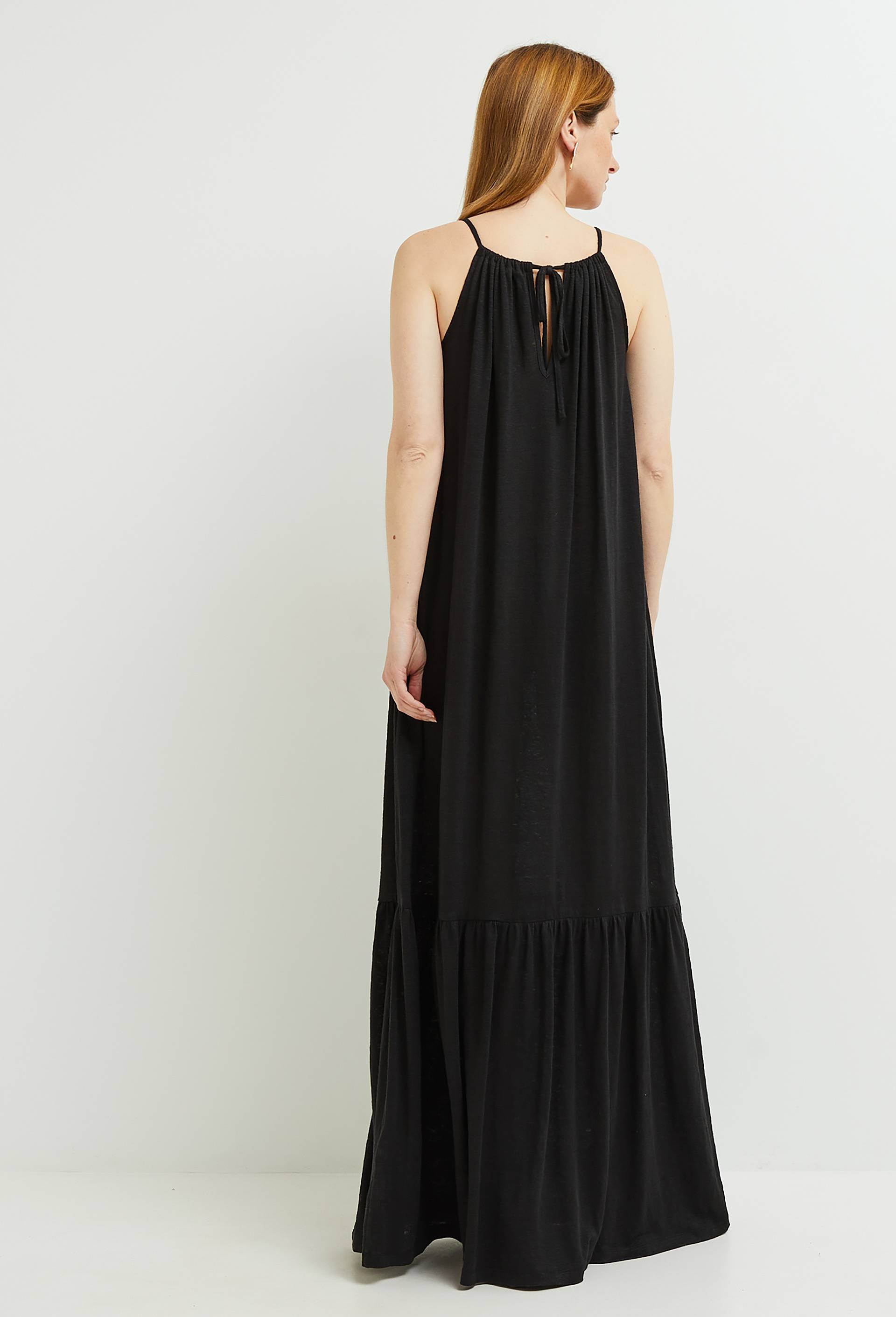 Robe longue unie en lin, certifiée European Flax et OEKO-TEX, Noir, large image number 1
