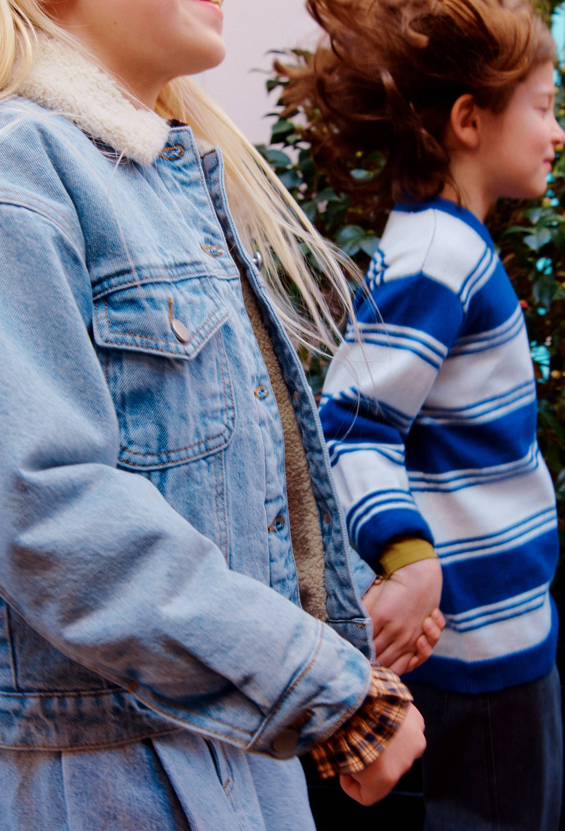 Veste en denim doublée sherpa contenant du coton BIO, Bleu, large image number 0.0