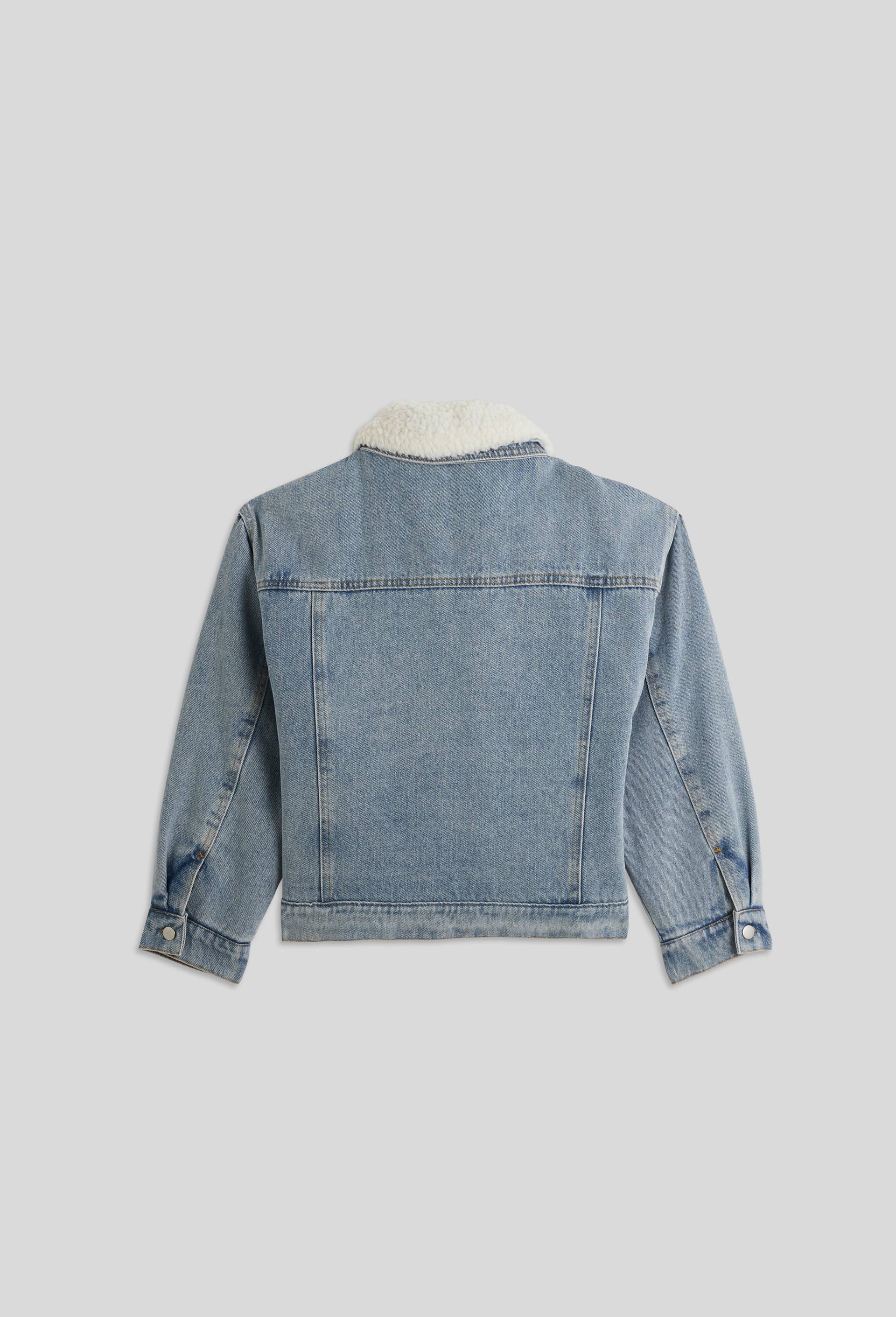 Veste en denim doublée sherpa contenant du coton BIO, Bleu, large image number 2.0