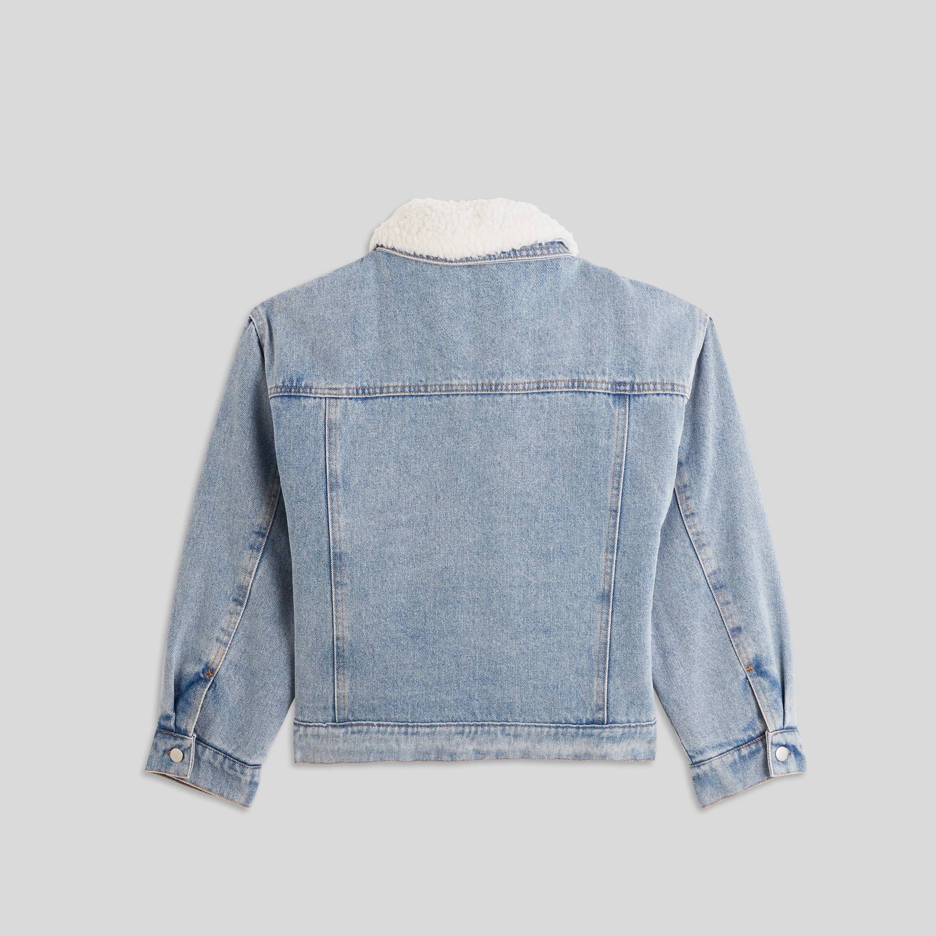 Veste en denim doublée sherpa contenant du coton BIO, Bleu, large image number 3