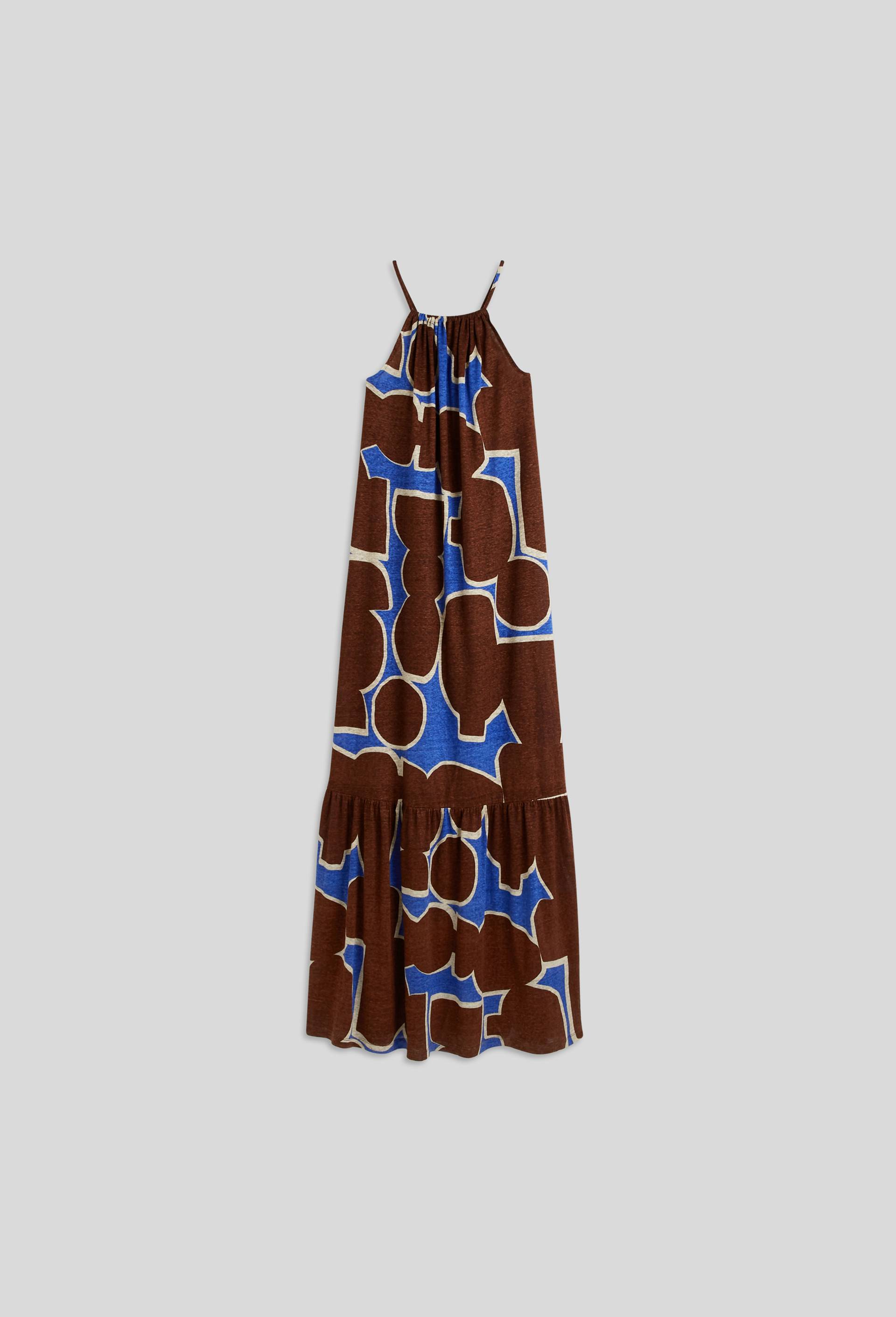 Robe longue imprim&eacute;e en lin, certifi&eacute;e European Flax et OEKO-TEX, Bleu, large image number 2