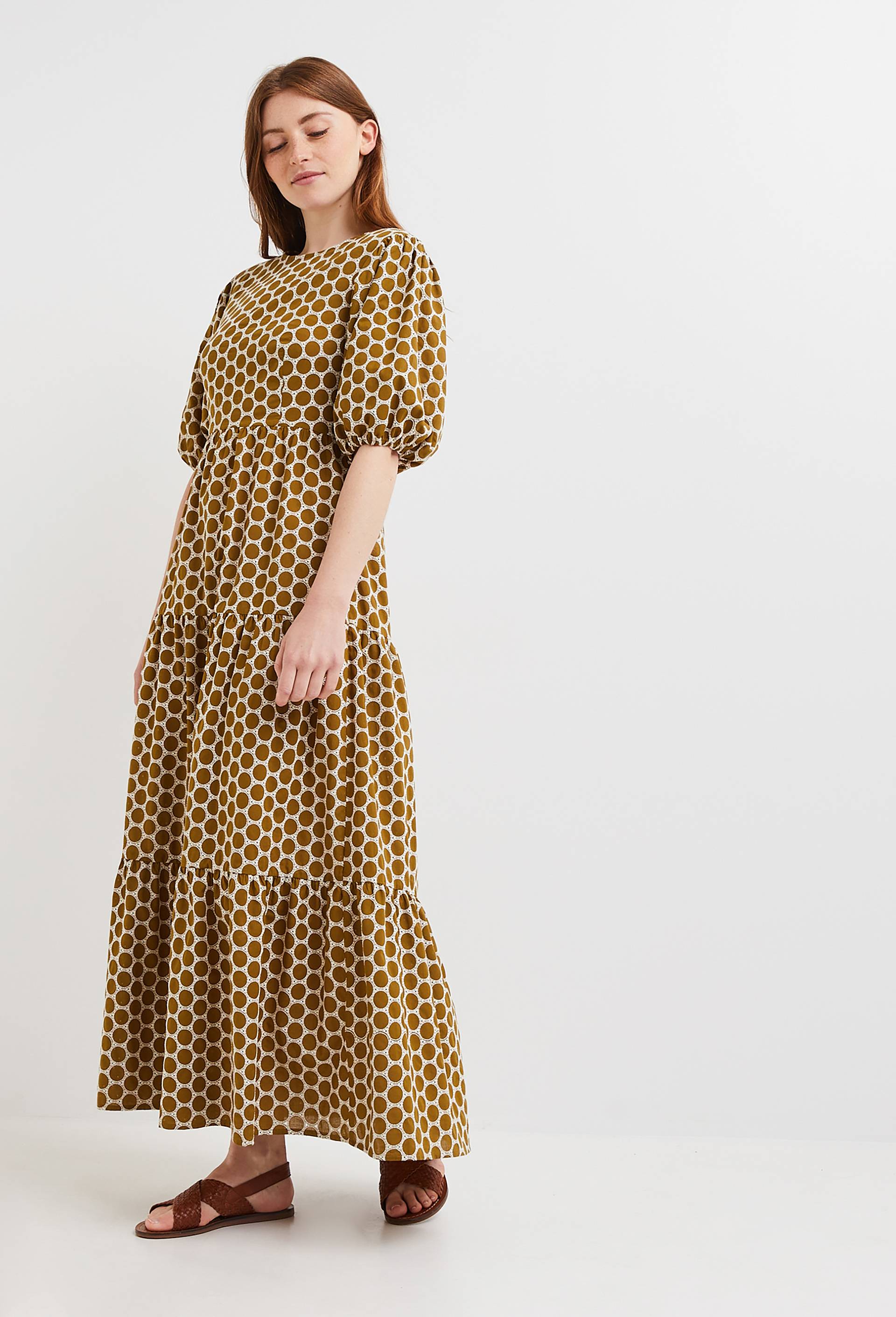 Robe longue brodée en coton BIO, Jaune foncé, large image number 1.0