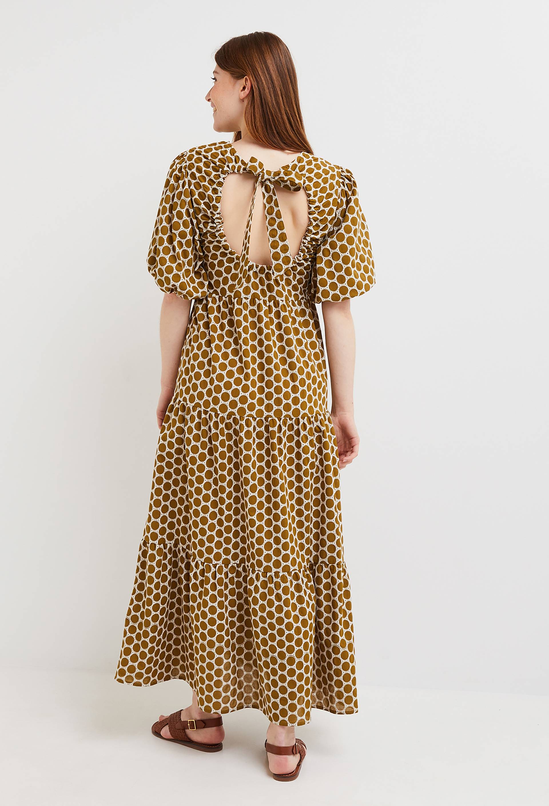 Robe longue brodée en coton BIO, Jaune foncé, large image number 3