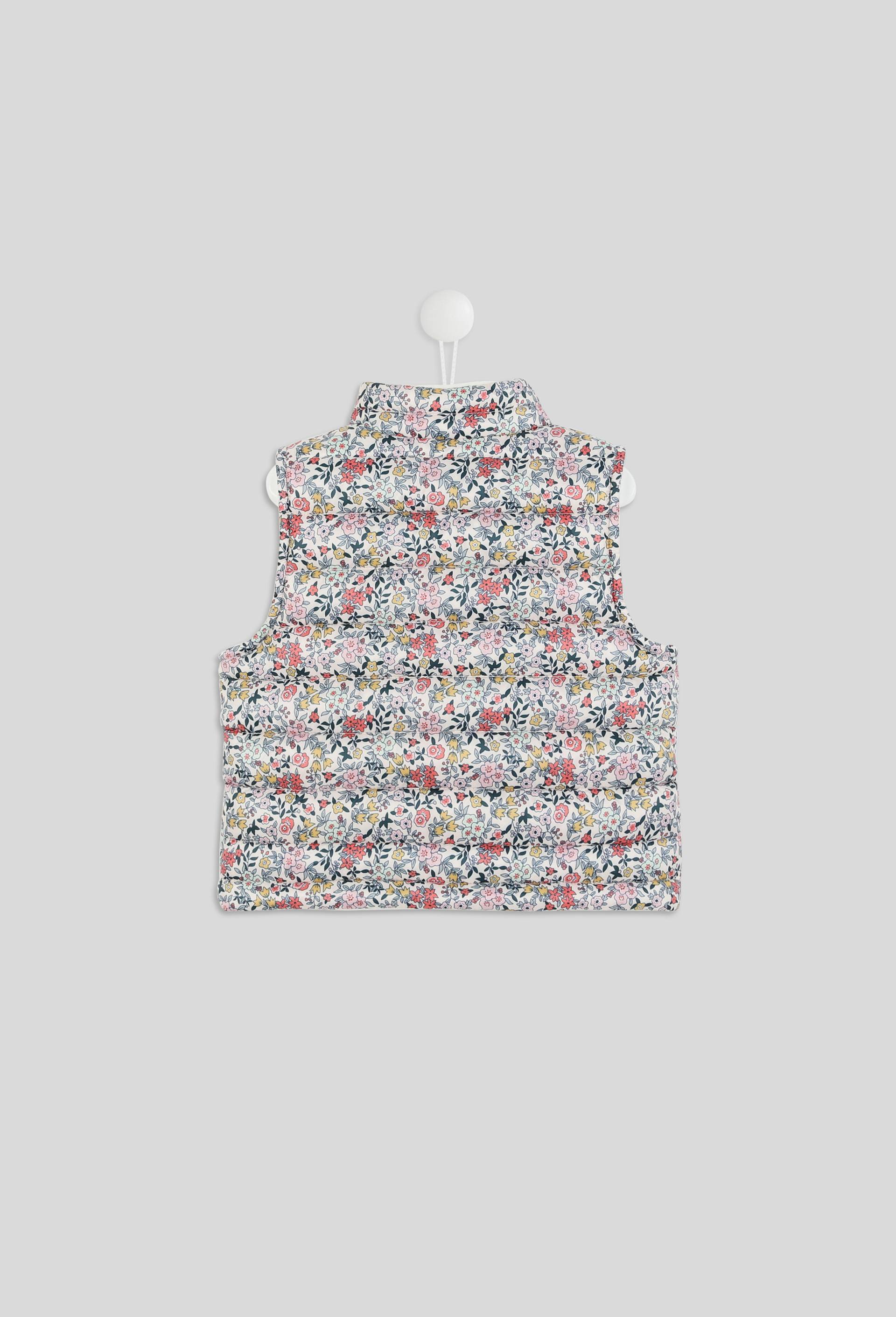 Doudoune fine imprim&eacute;e fleurs fermeture zipp&eacute;e col montant sans manches, fille, rembourrage en polyester recycl&eacute;, Beige clair, large image number 1
