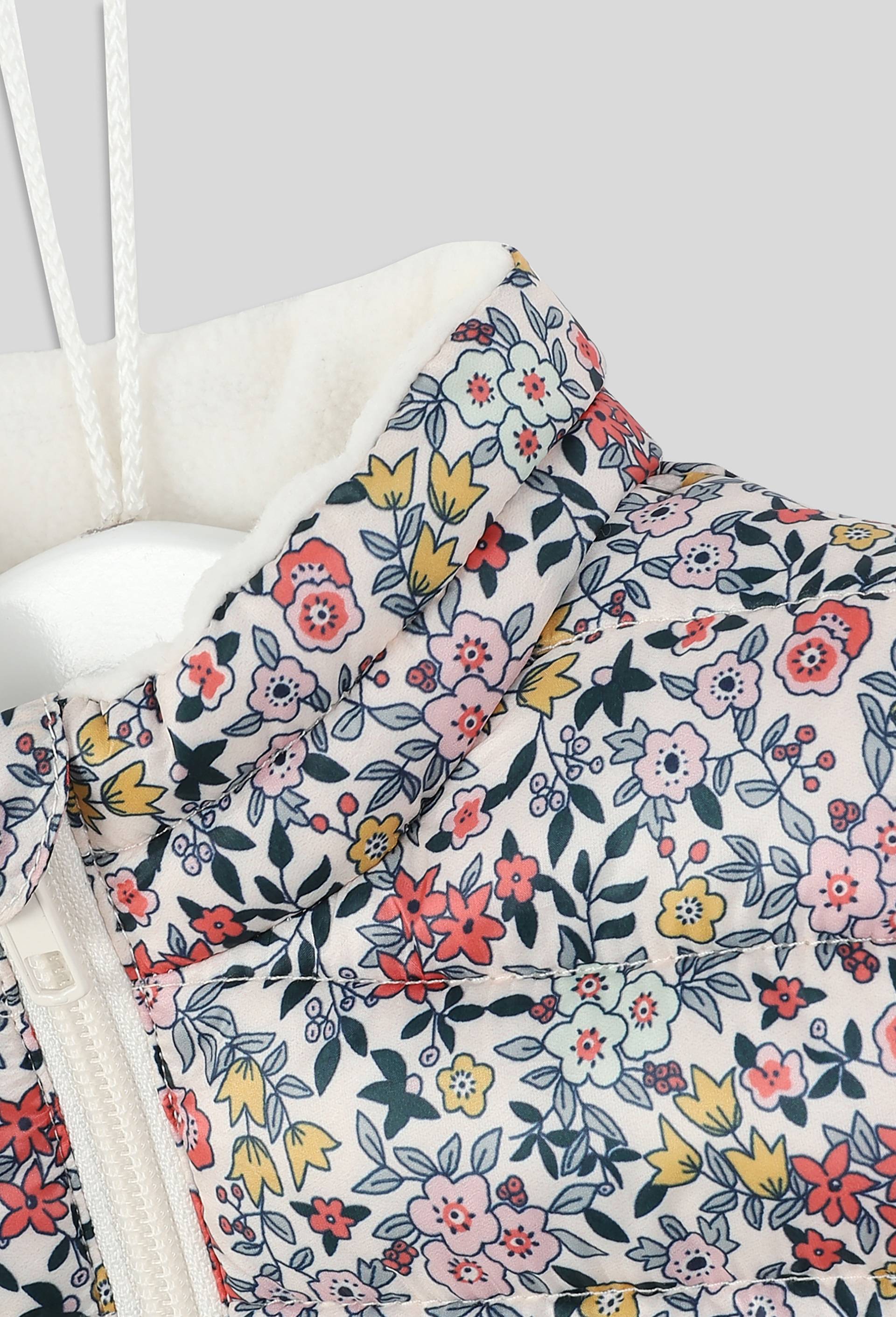 Doudoune fine imprim&eacute;e fleurs fermeture zipp&eacute;e col montant sans manches, fille, rembourrage en polyester recycl&eacute;, Beige clair, large image number 2