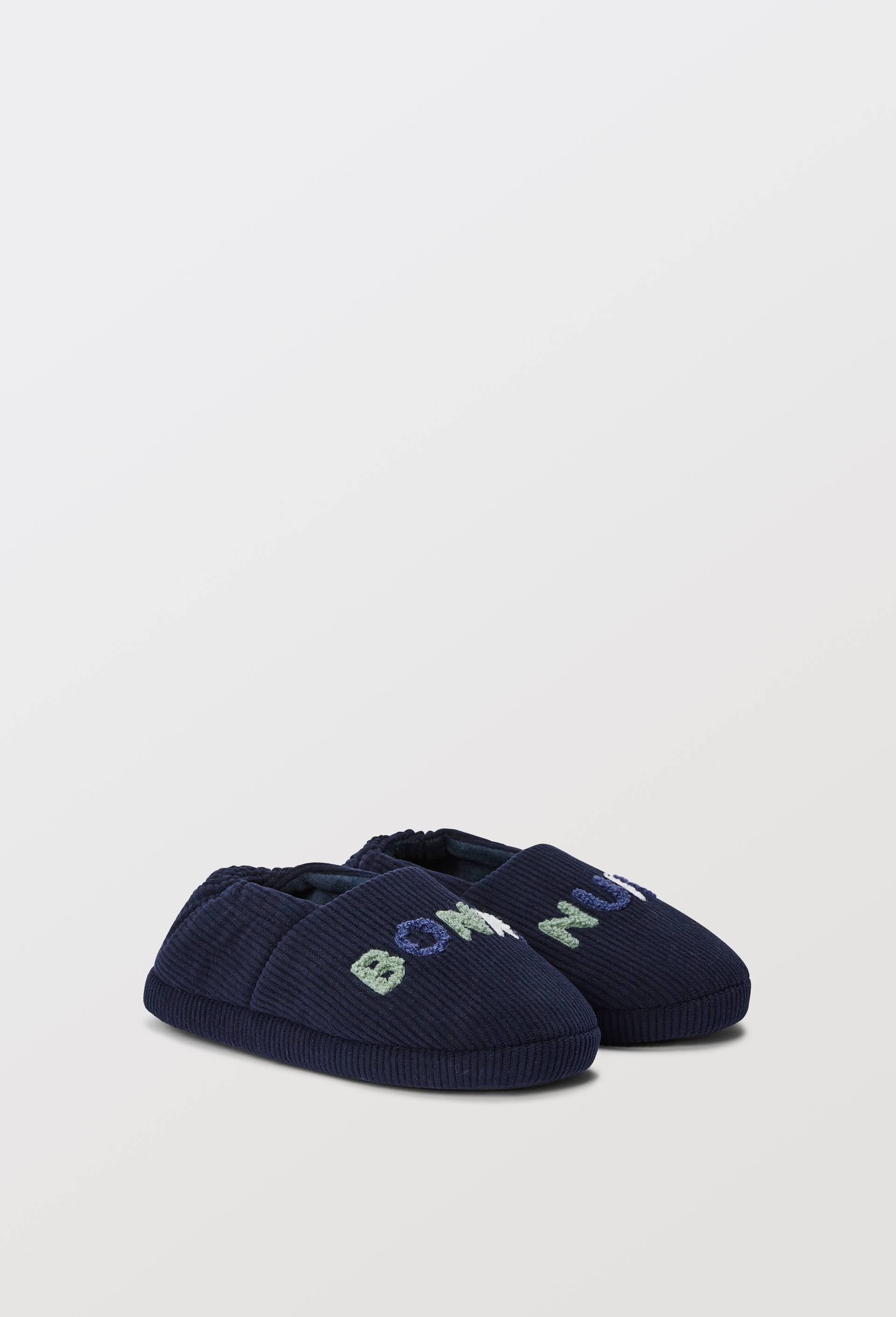 Chaussons gar&ccedil;on velours c&ocirc;tel&eacute;, Bleu fonc&eacute;, large image number 4