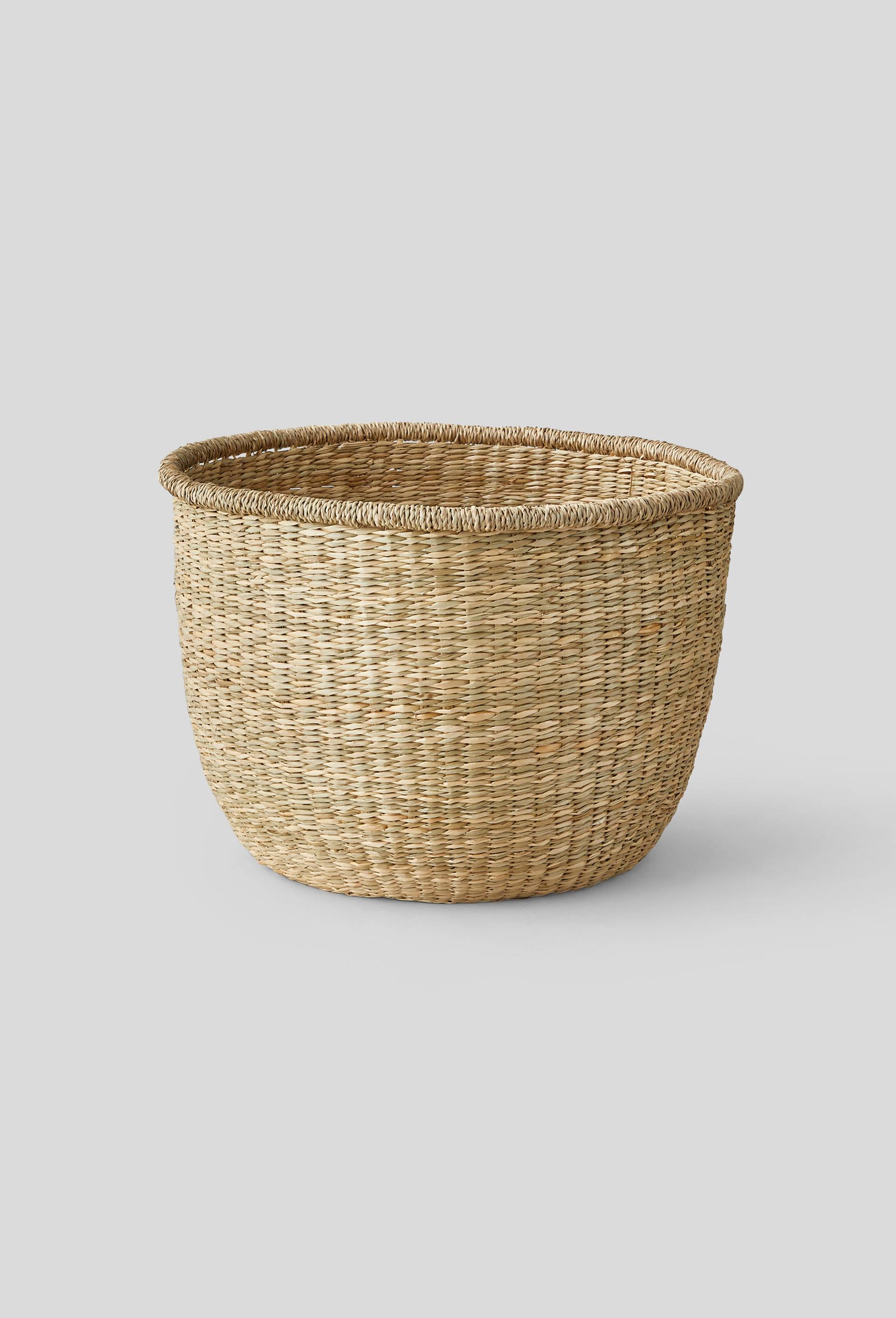 Panier bas et rond en jonc de mer,  D40xH28cm, Beige clair, large image number 0